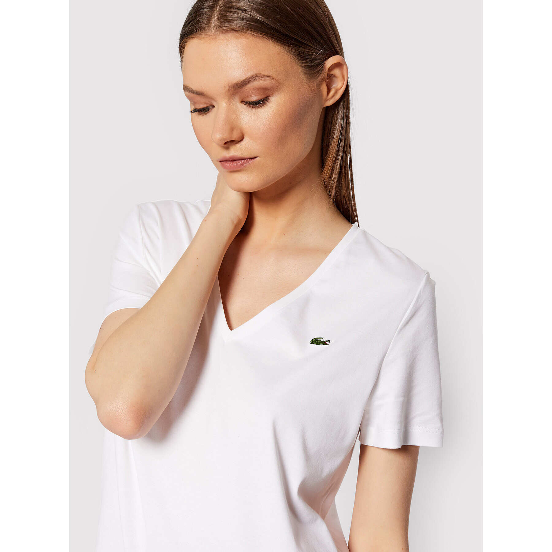 Lacoste Tricou TF8392 Alb Relaxed Fit - Pled.ro