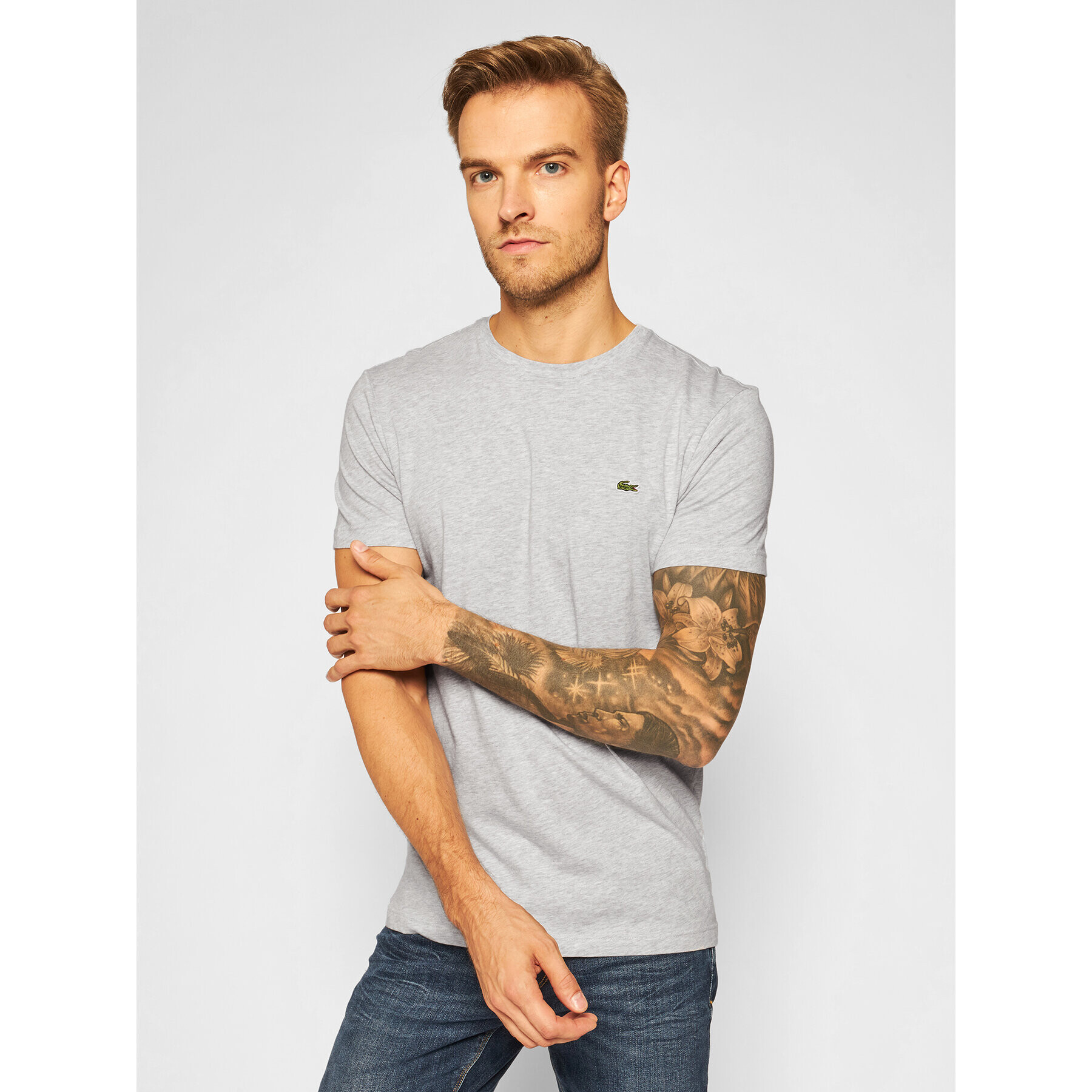 Lacoste Tricou TH2038 Gri Regular Fit - Pled.ro