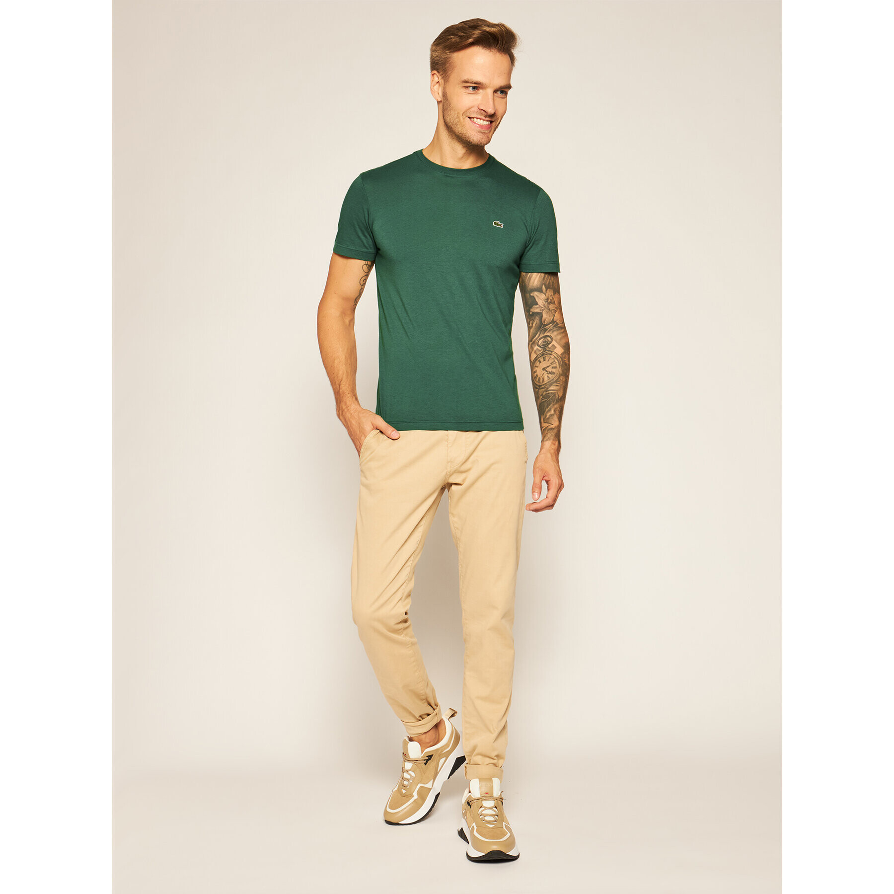 Lacoste Tricou TH2038 Verde Regular Fit - Pled.ro