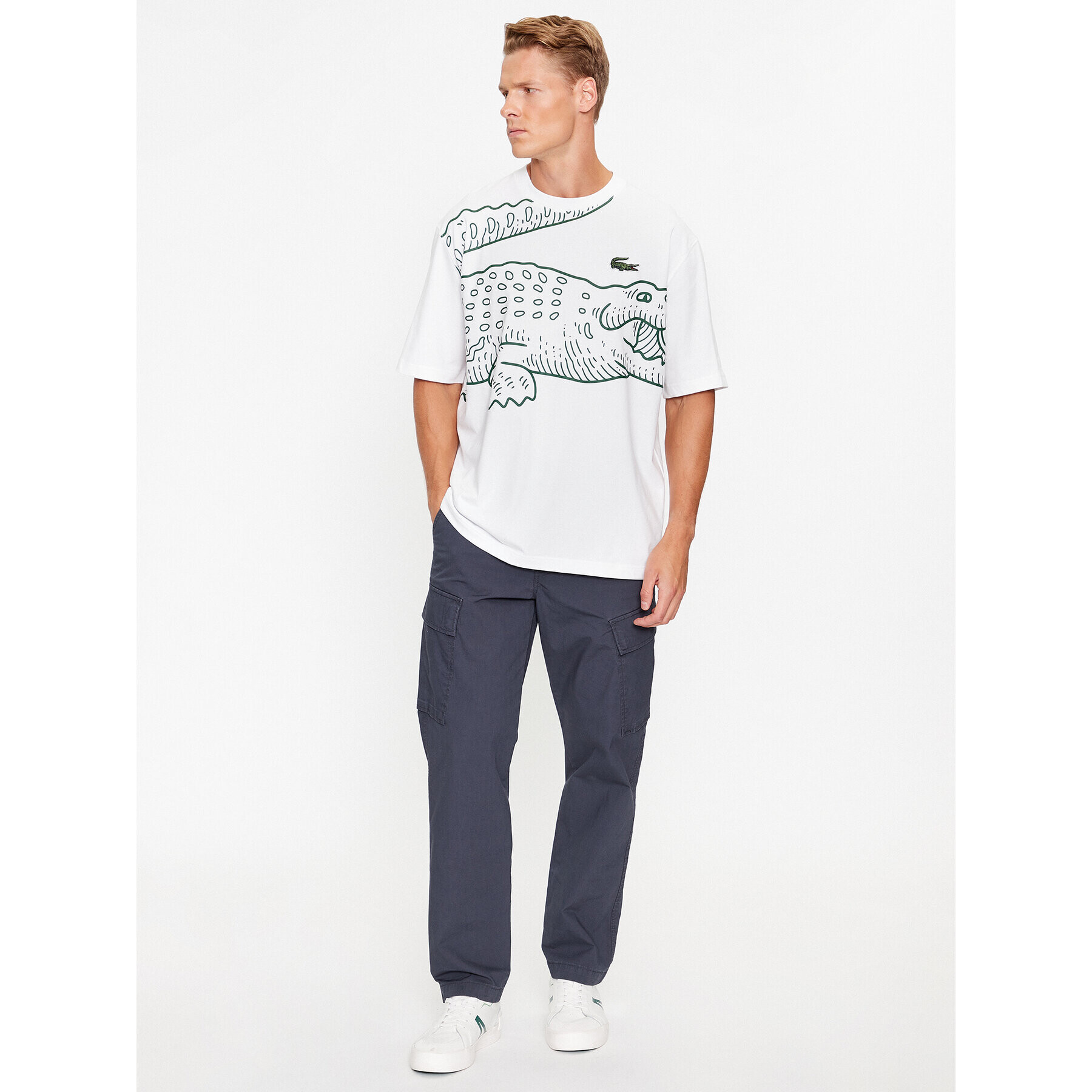 Lacoste Tricou TH5511 Alb Loose Fit - Pled.ro