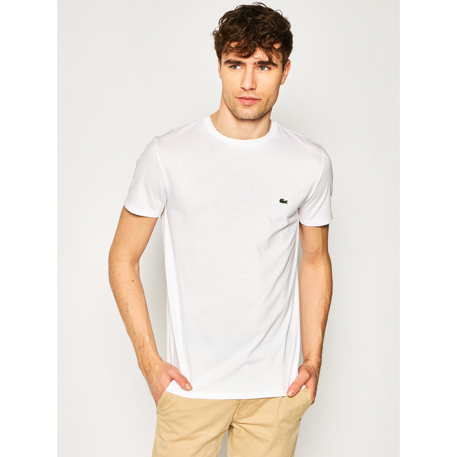 Lacoste Tricou TH6709 Alb Regular Fit - Pled.ro