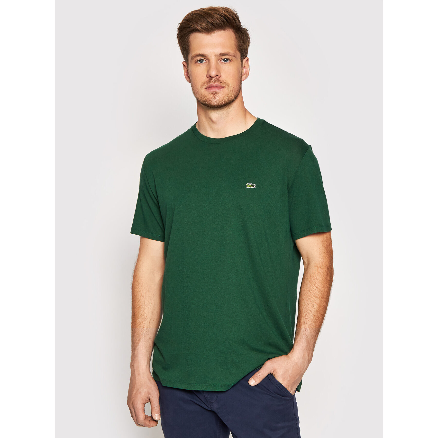 Lacoste Tricou TH6709 Verde Regular Fit - Pled.ro