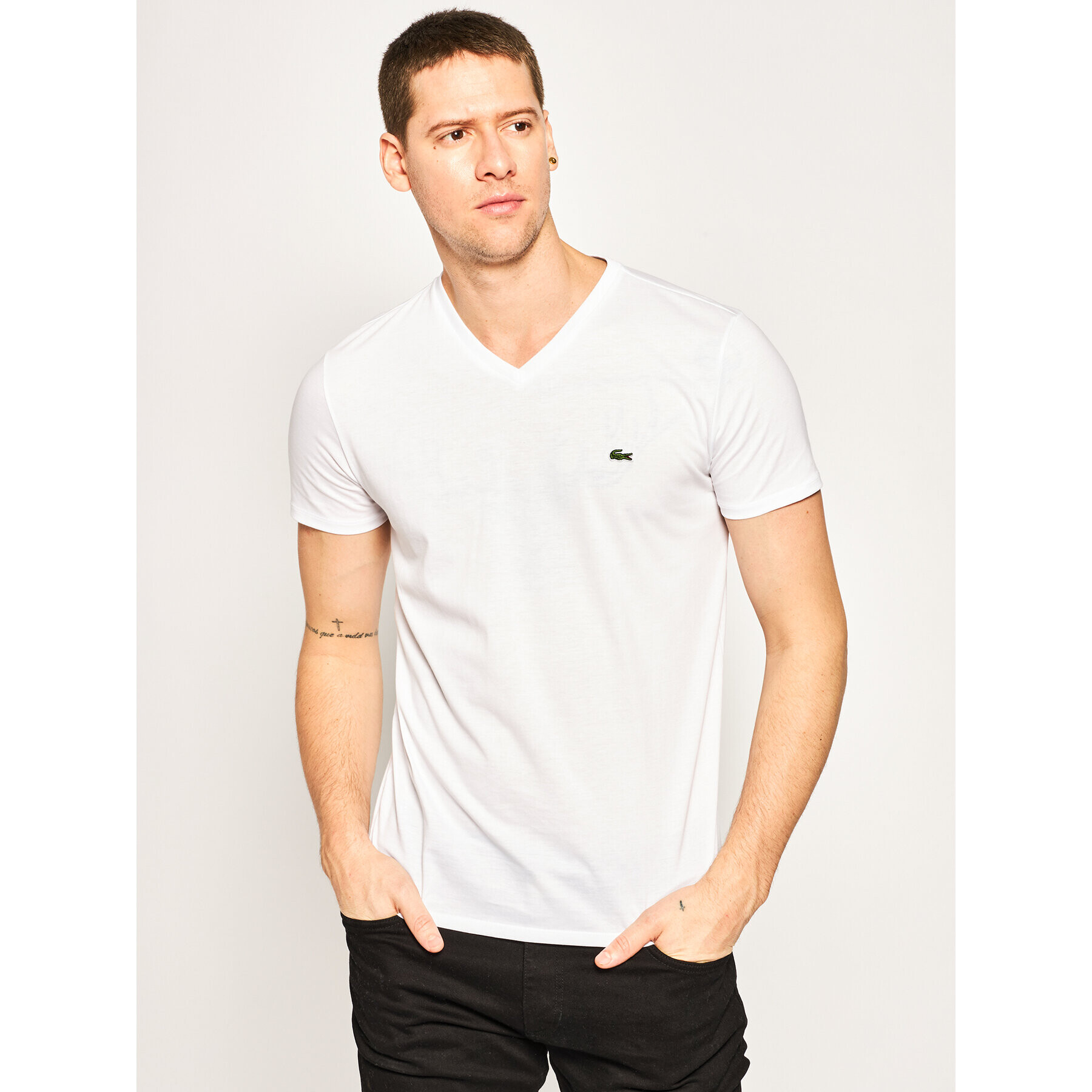 Lacoste Tricou TH6710 Alb Regular Fit - Pled.ro