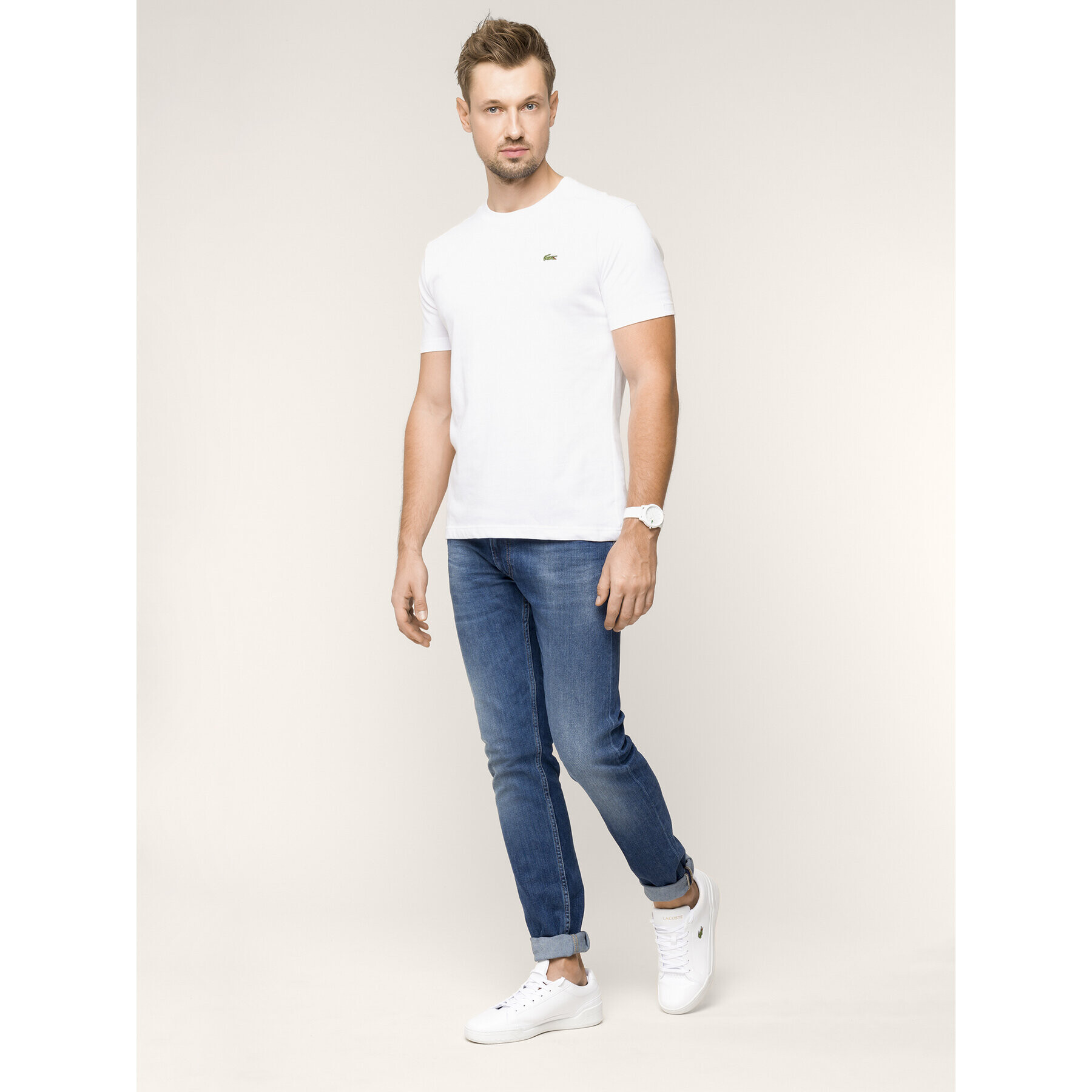 Lacoste Tricou TH7618 Alb Regular Fit - Pled.ro