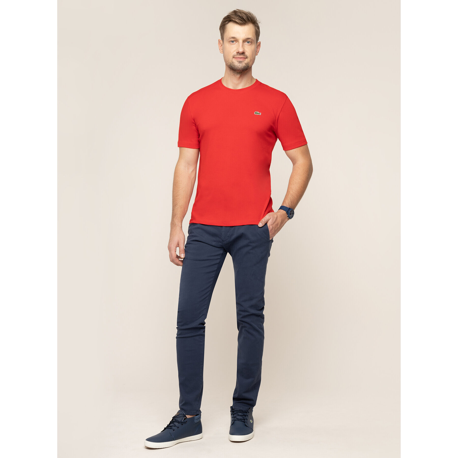 Lacoste Tricou TH7618 Roșu Regular Fit - Pled.ro