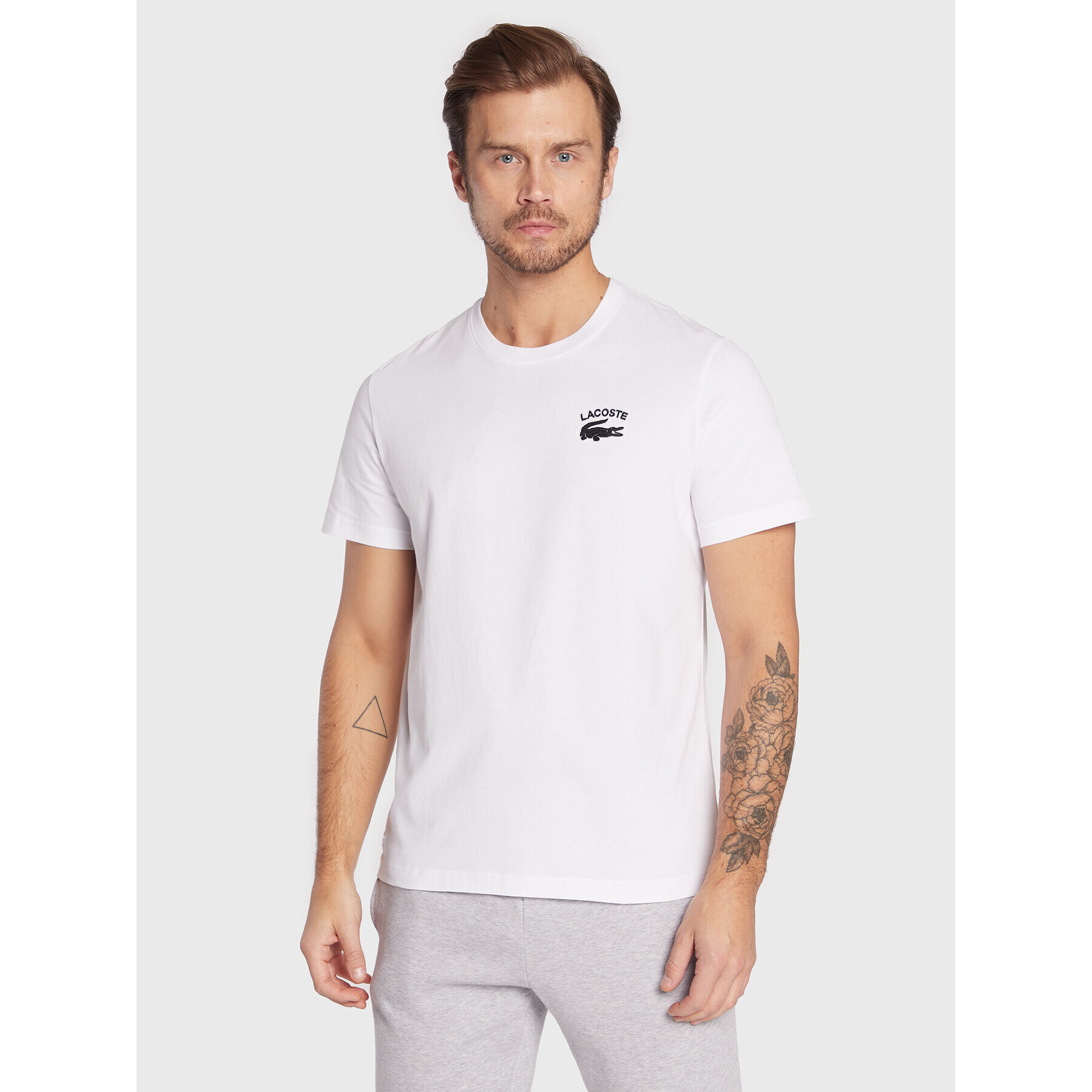 Lacoste Tricou TH9665 Alb Regular Fit - Pled.ro