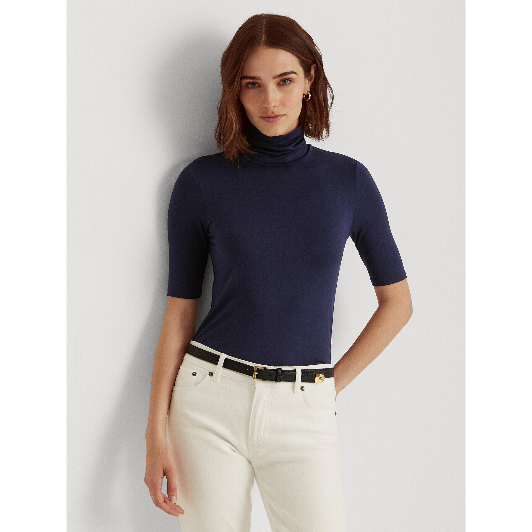 Lauren Ralph Lauren Bluză cu gât 200672214021 Bleumarin Slim Fit - Pled.ro