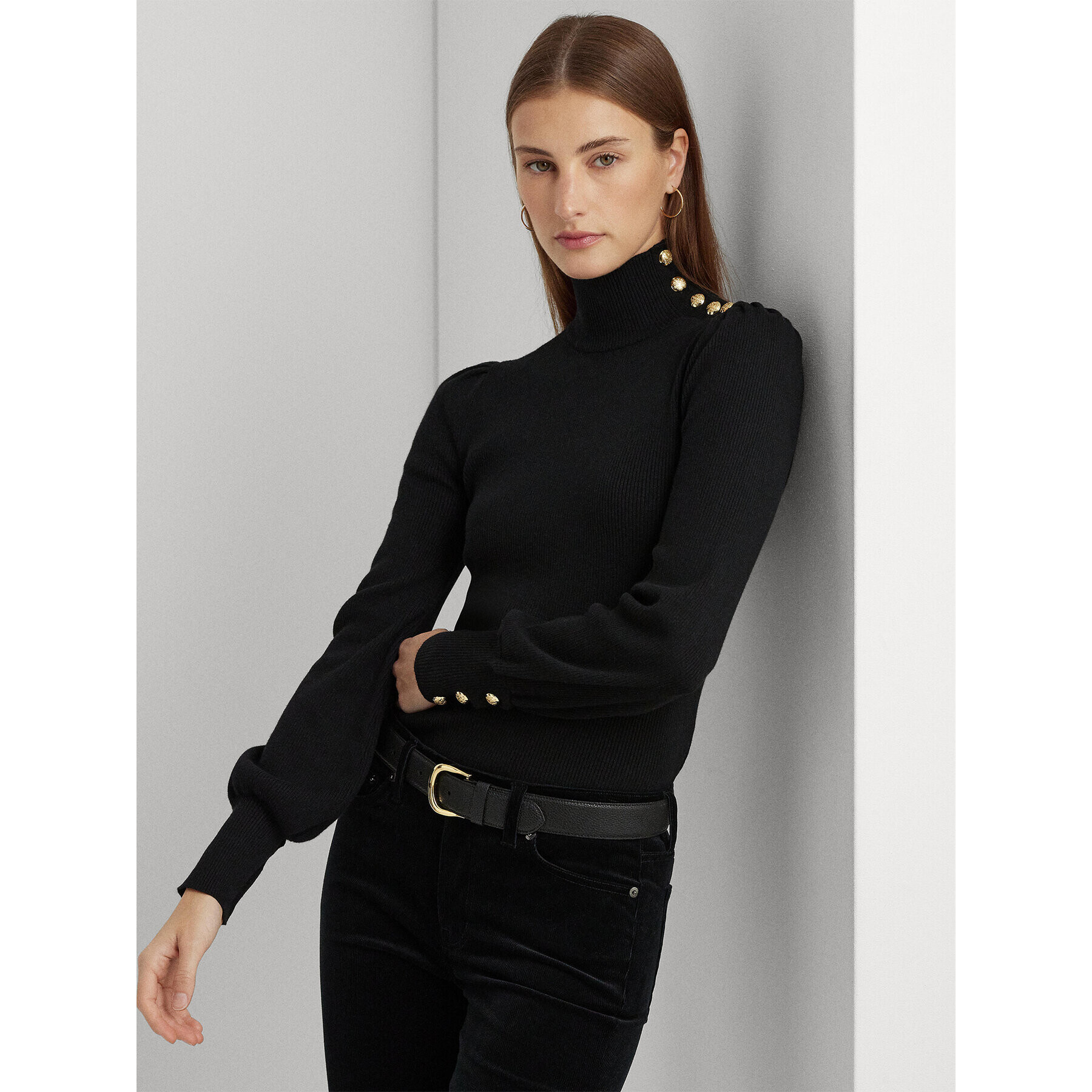 Lauren Ralph Lauren Bluză cu gât 200882214001 Negru Slim Fit - Pled.ro