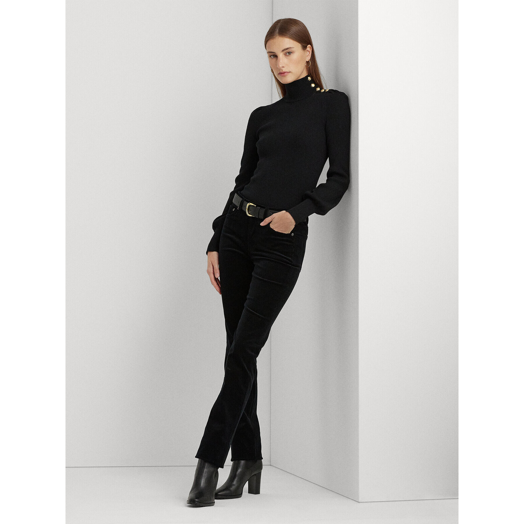 Lauren Ralph Lauren Bluză cu gât 200882214001 Negru Slim Fit - Pled.ro