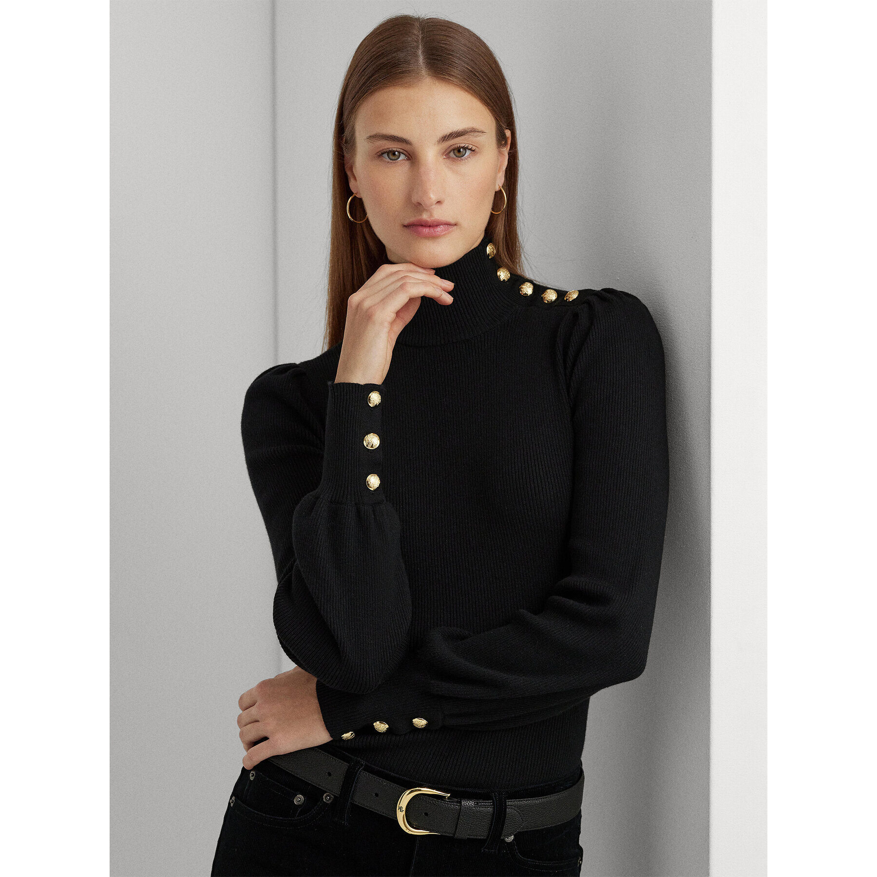 Lauren Ralph Lauren Bluză cu gât 200882214001 Negru Slim Fit - Pled.ro