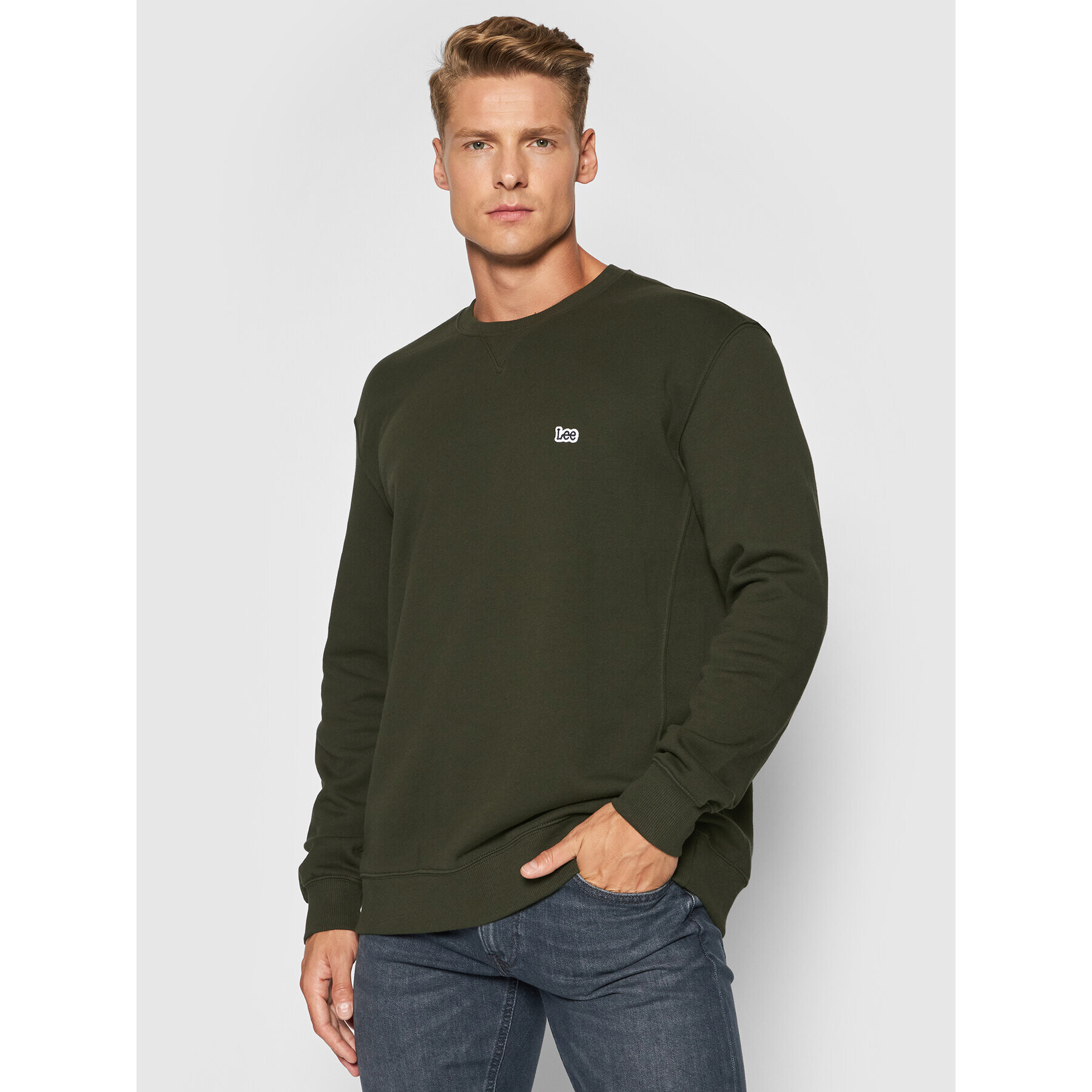 Lee Bluză Plain Crew L81ITJOJ Verde Regular Fit - Pled.ro