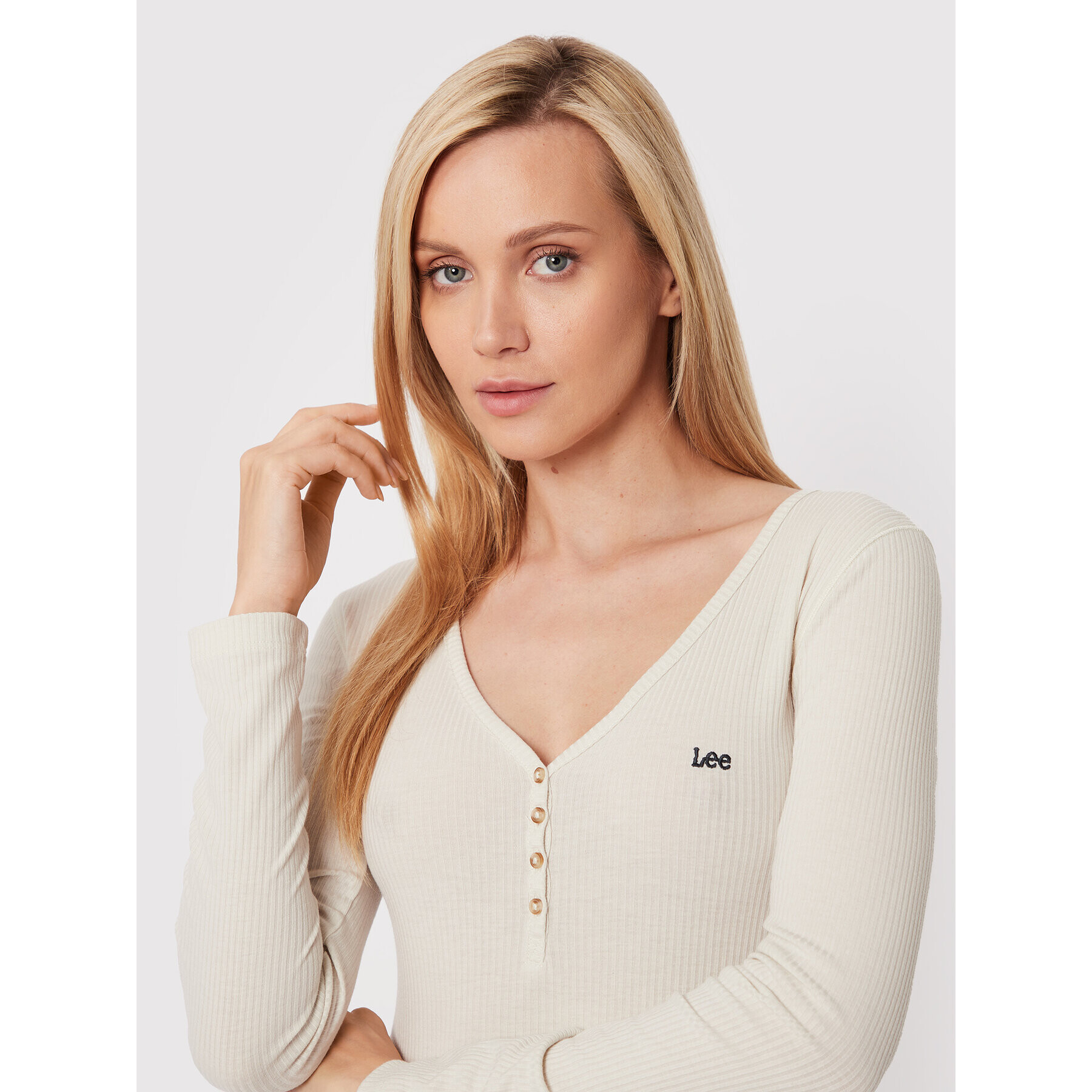 Lee Bluză Henley L40FIPDN Alb Slim Fit - Pled.ro