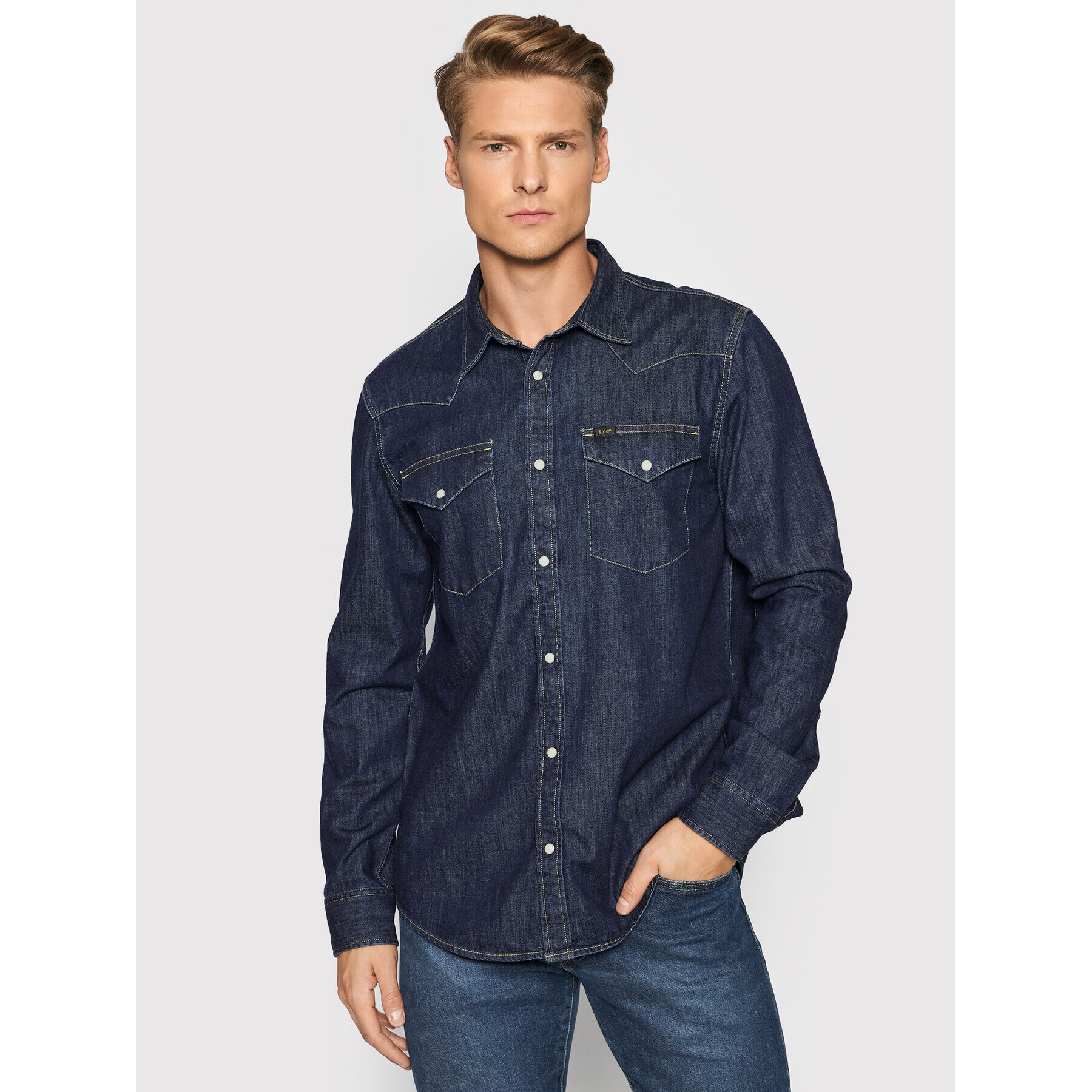 Lee cămașă de blugi Western L66WPLLH Bleumarin Regular Fit - Pled.ro