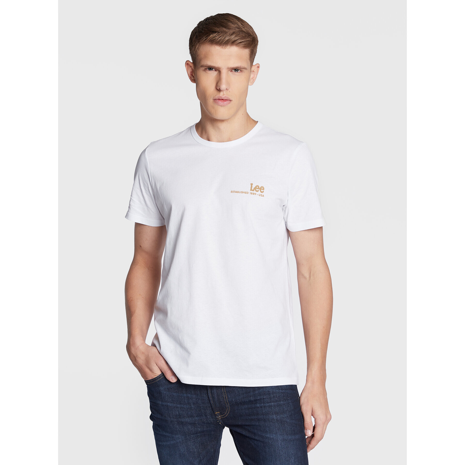 Lee Tricou Small Logo L68WFELJ Alb Regular Fit - Pled.ro