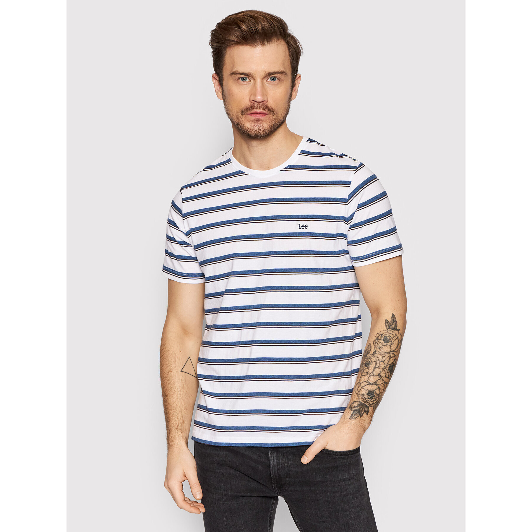 Lee Tricou Stripe L63UPYUF Alb Regular Fit - Pled.ro