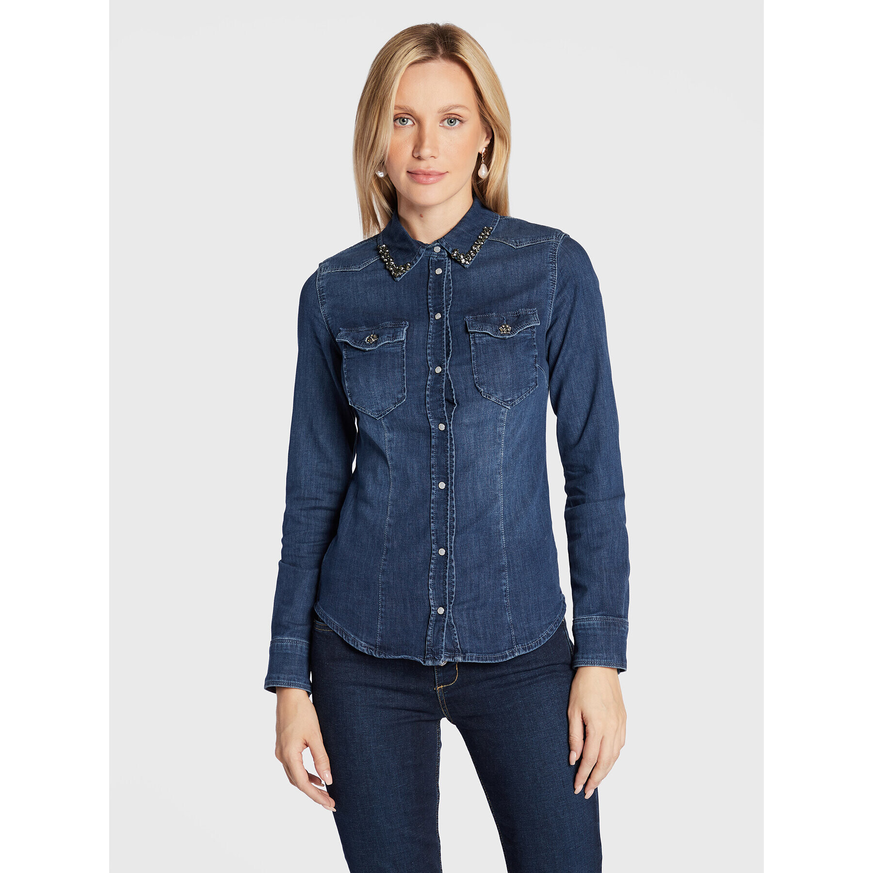 Liu Jo cămașă de blugi UF2048 D4051 Albastru Slim Fit - Pled.ro