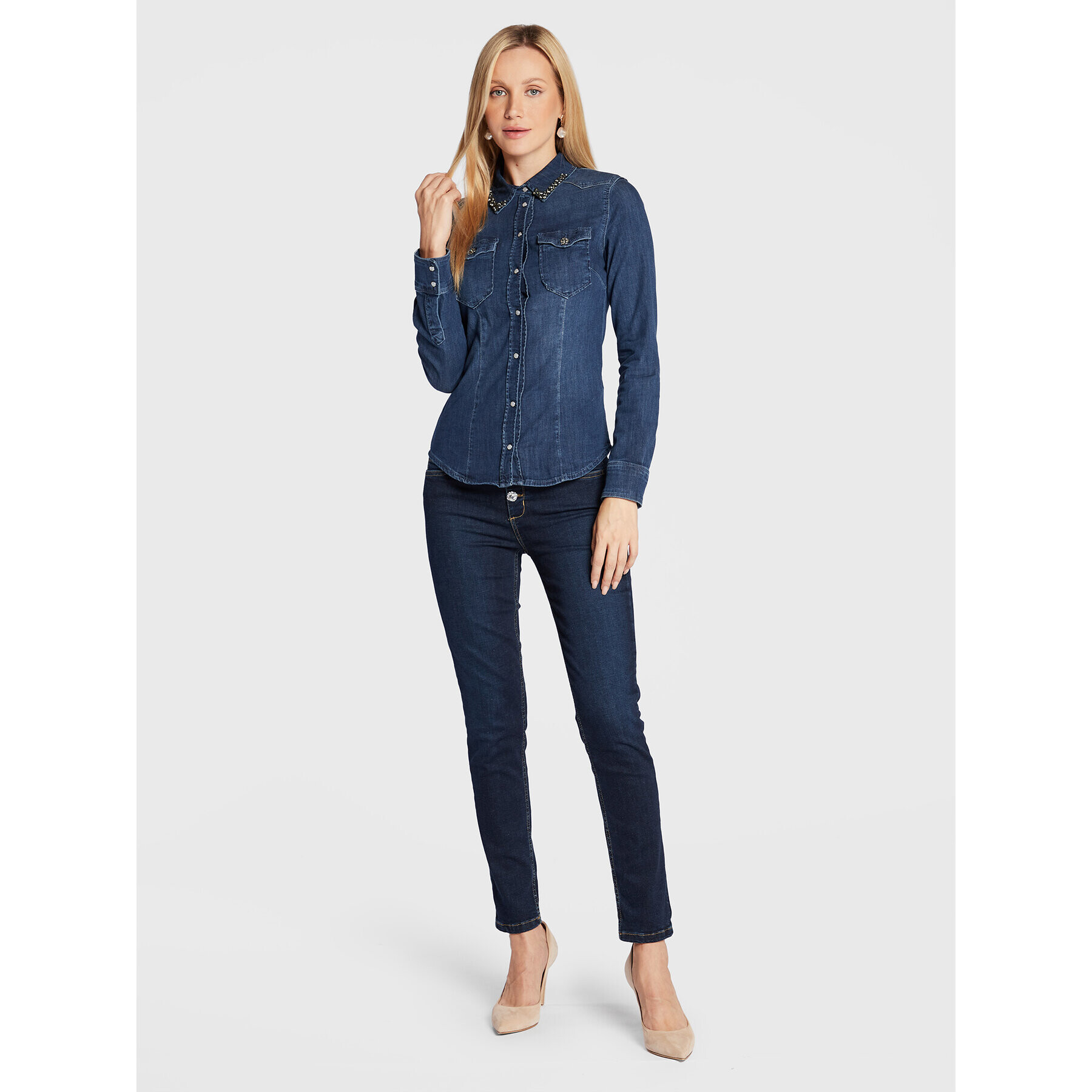 Liu Jo cămașă de blugi UF2048 D4051 Albastru Slim Fit - Pled.ro