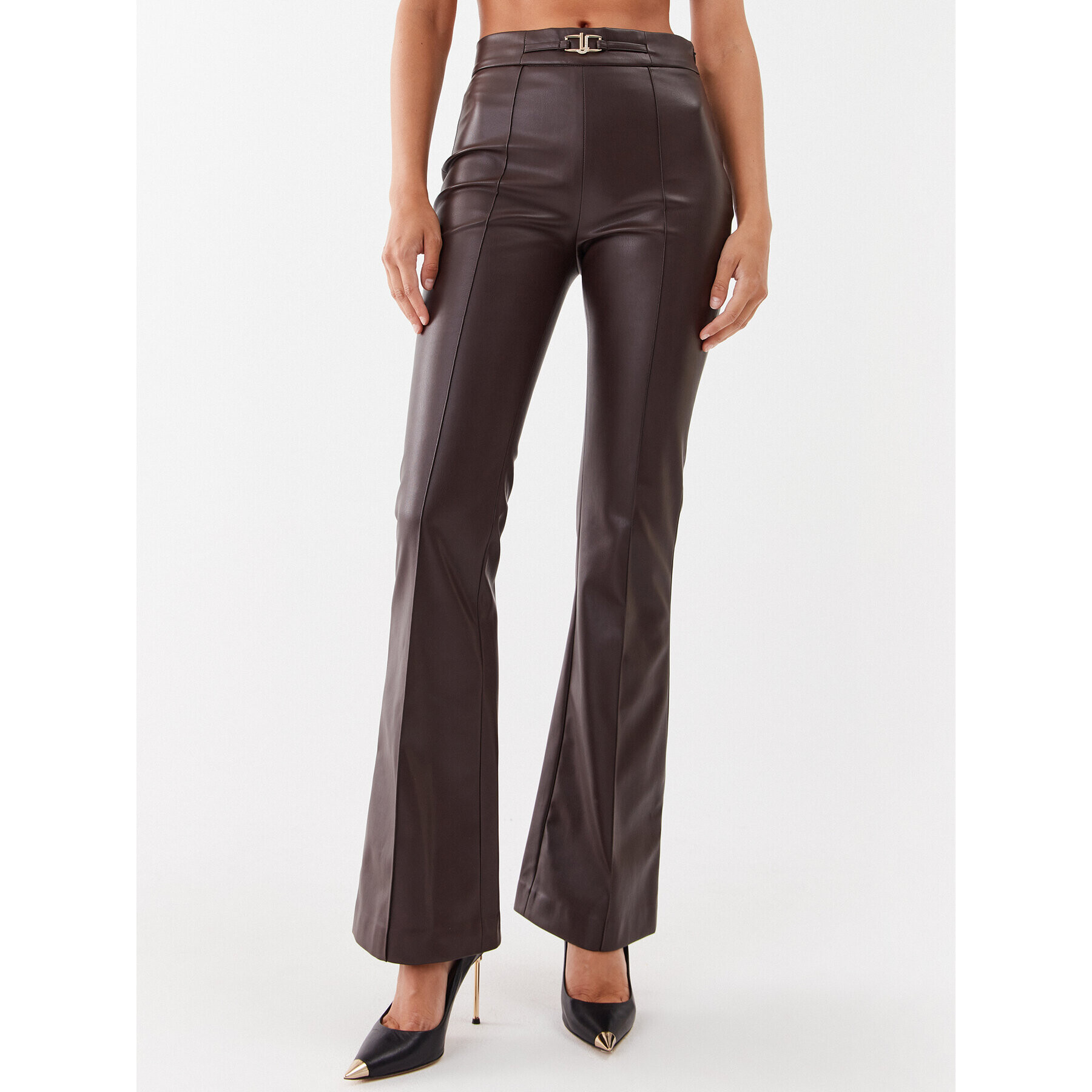 Liu Jo Pantaloni din imitație de piele CF3030 E0624 Maro Wide Leg - Pled.ro