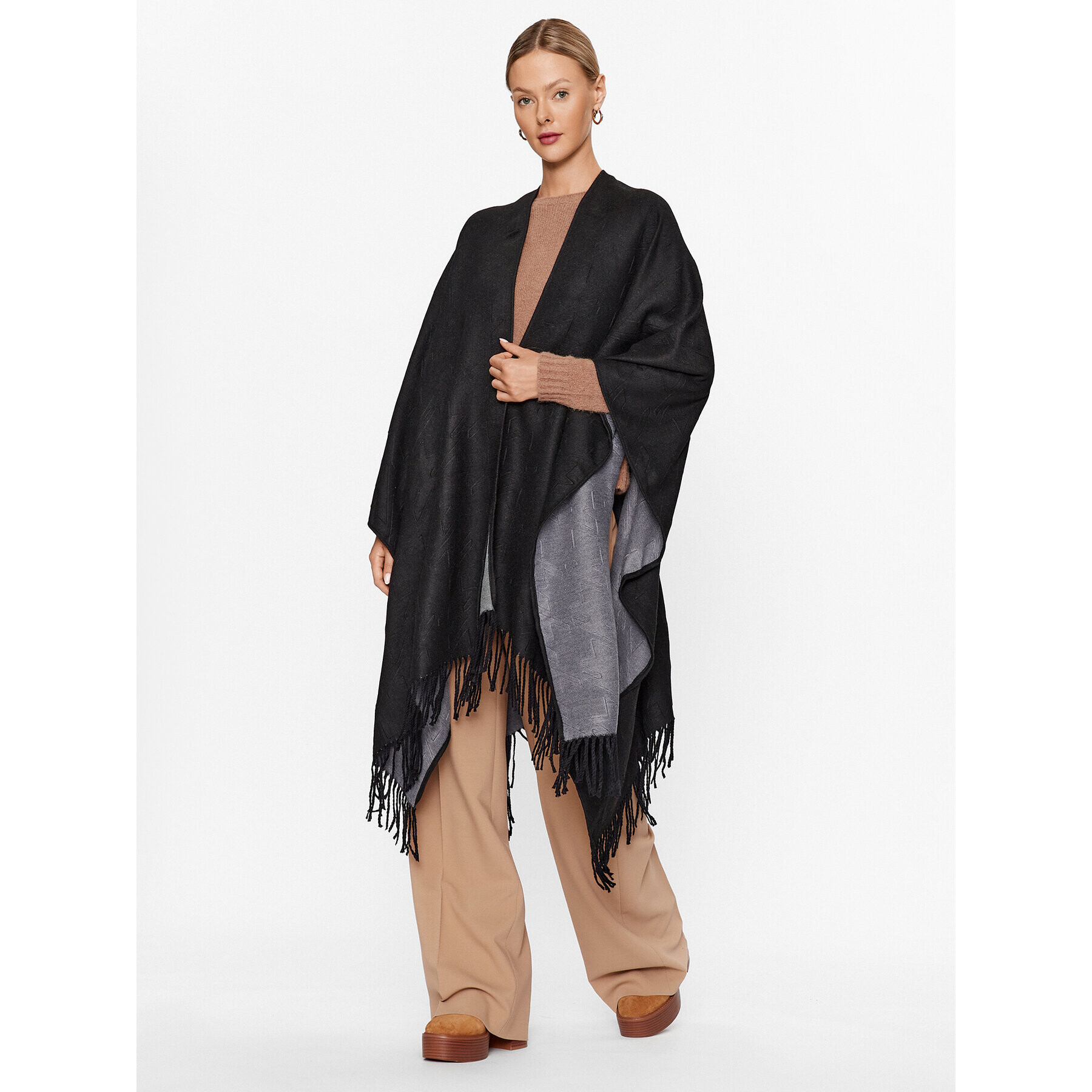 Liu Jo Poncho 2F3091 T0300 Negru Relaxed Fit - Pled.ro