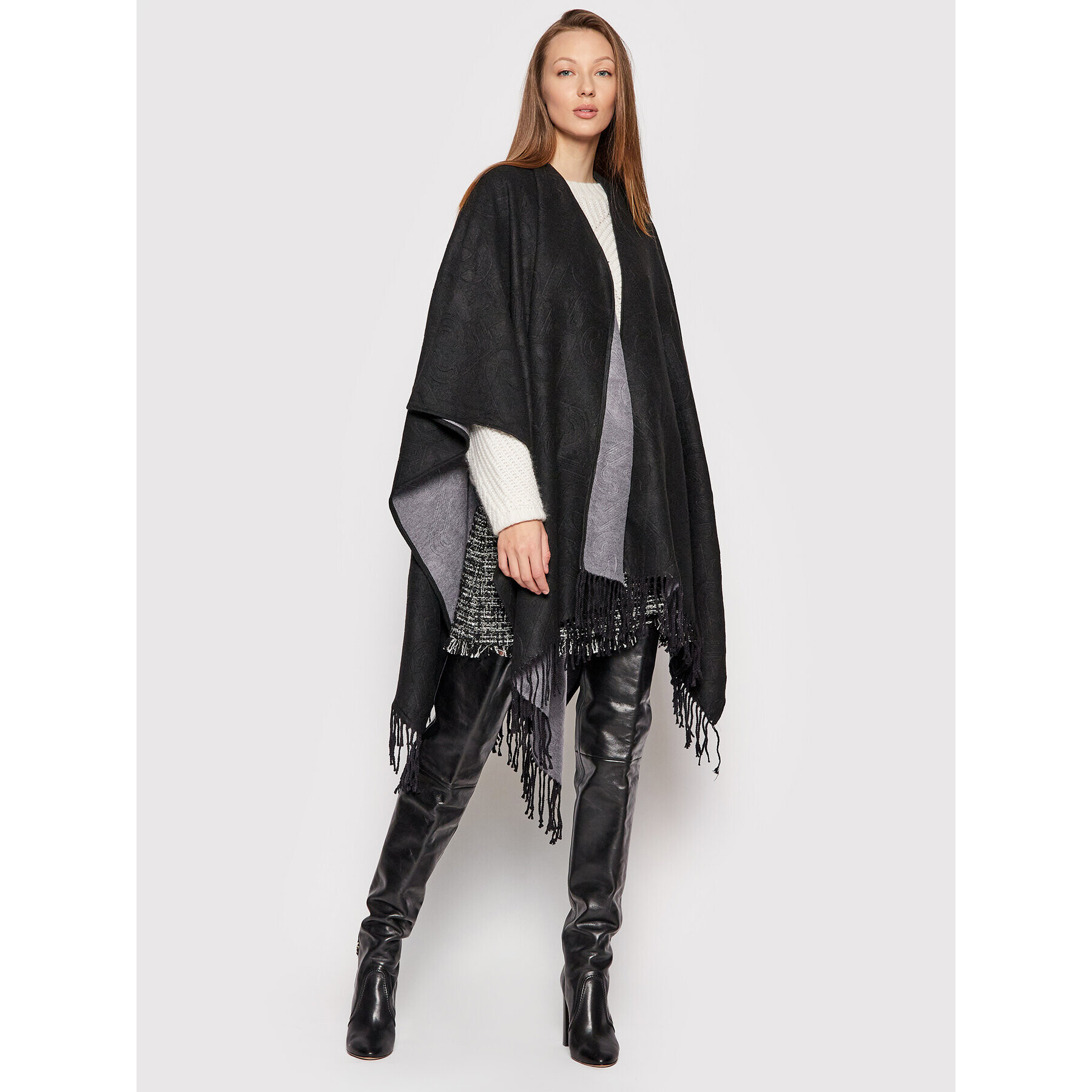 Liu Jo Poncho Poncho Double Embo 3F1050 T0300 Negru Regular Fit - Pled.ro