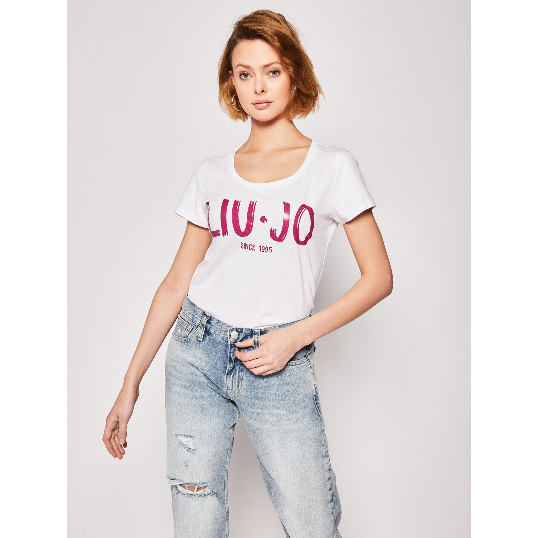 Liu Jo Tricou FA0280 J5703 Alb Regular Fit - Pled.ro