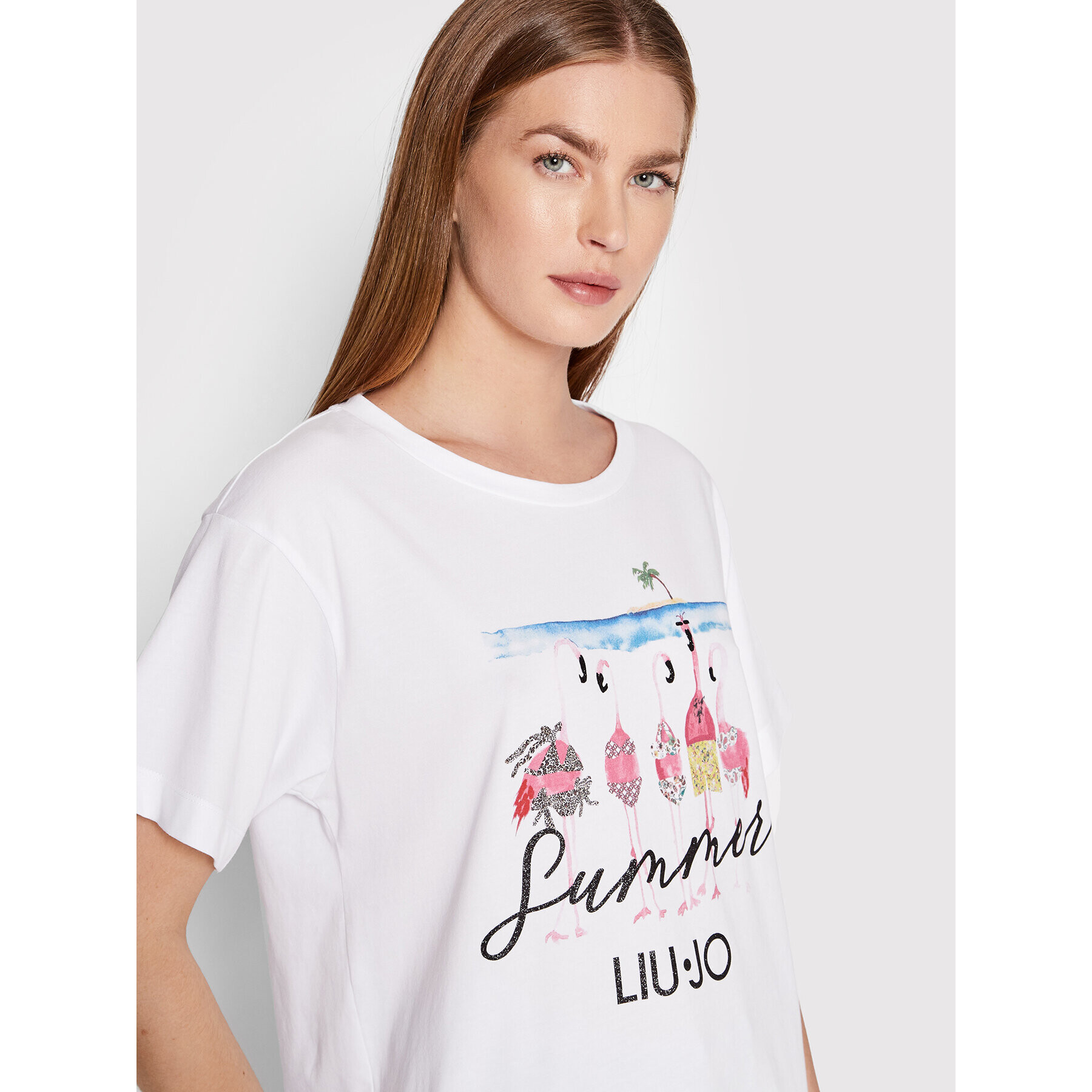 Liu Jo Tricou VA2168 J5003 Alb Regular Fit - Pled.ro