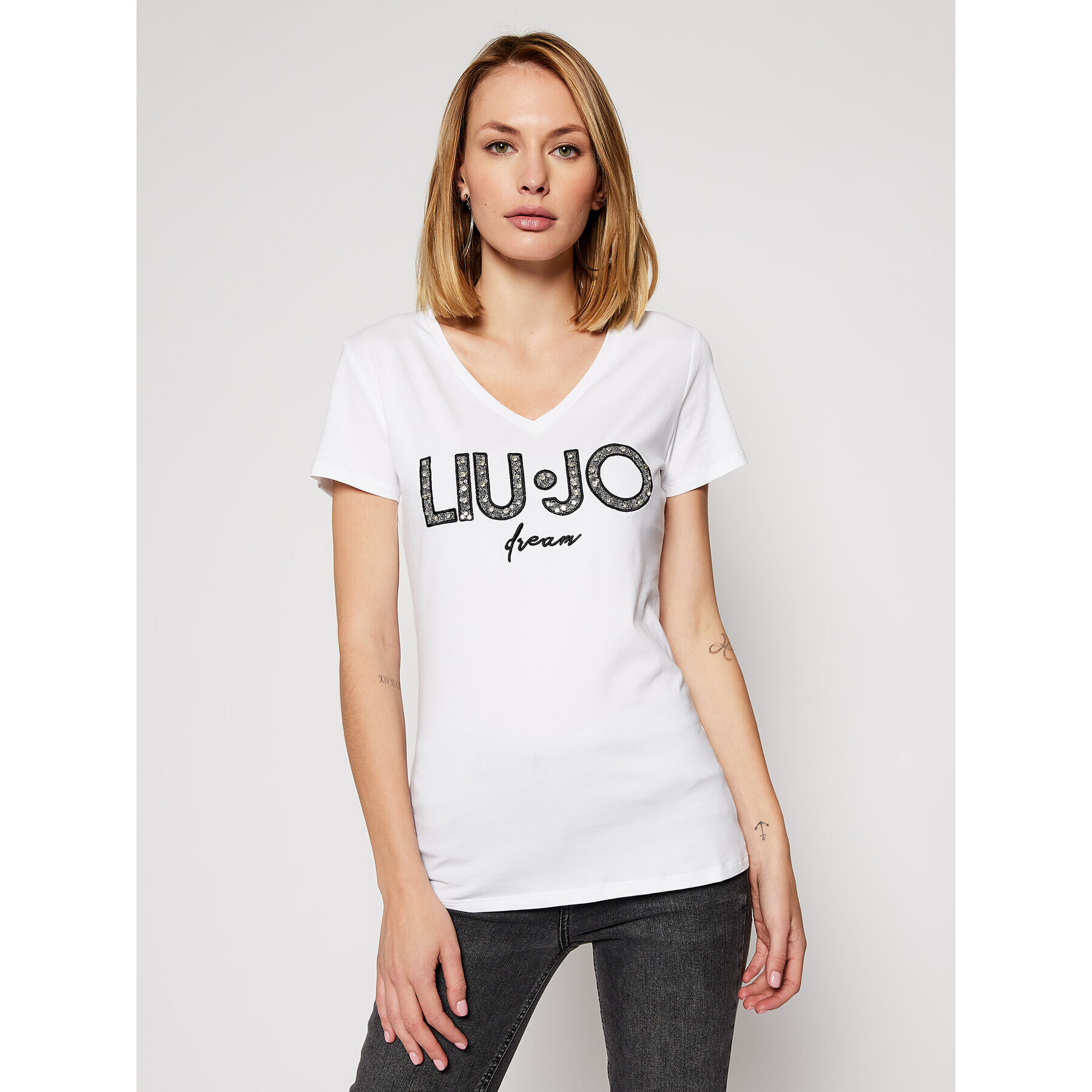 Liu Jo Tricou WF0277 J5003 Alb Regular Fit - Pled.ro