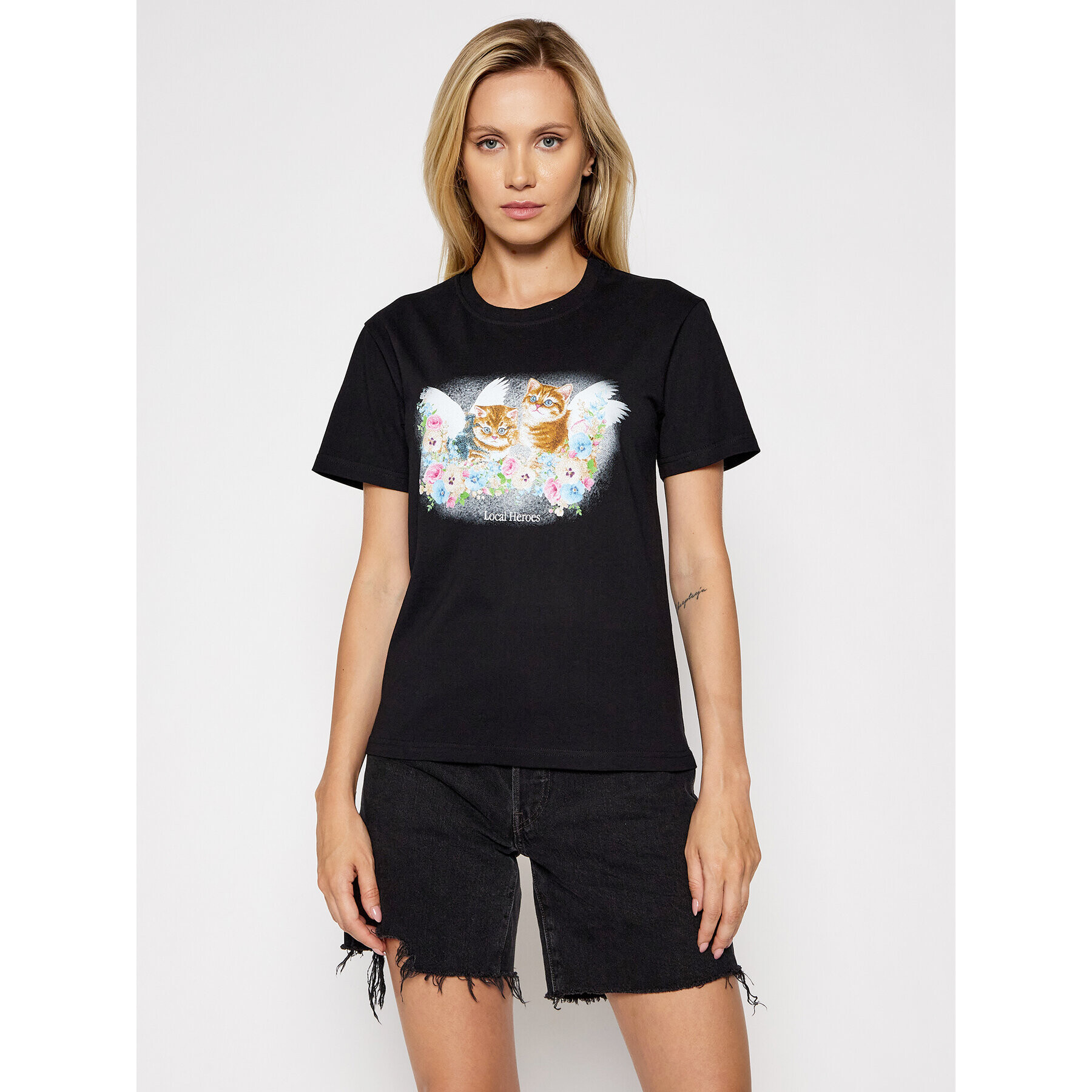 Local Heroes Tricou Angels Kittens AW21T0015 Negru Regular Fit - Pled.ro