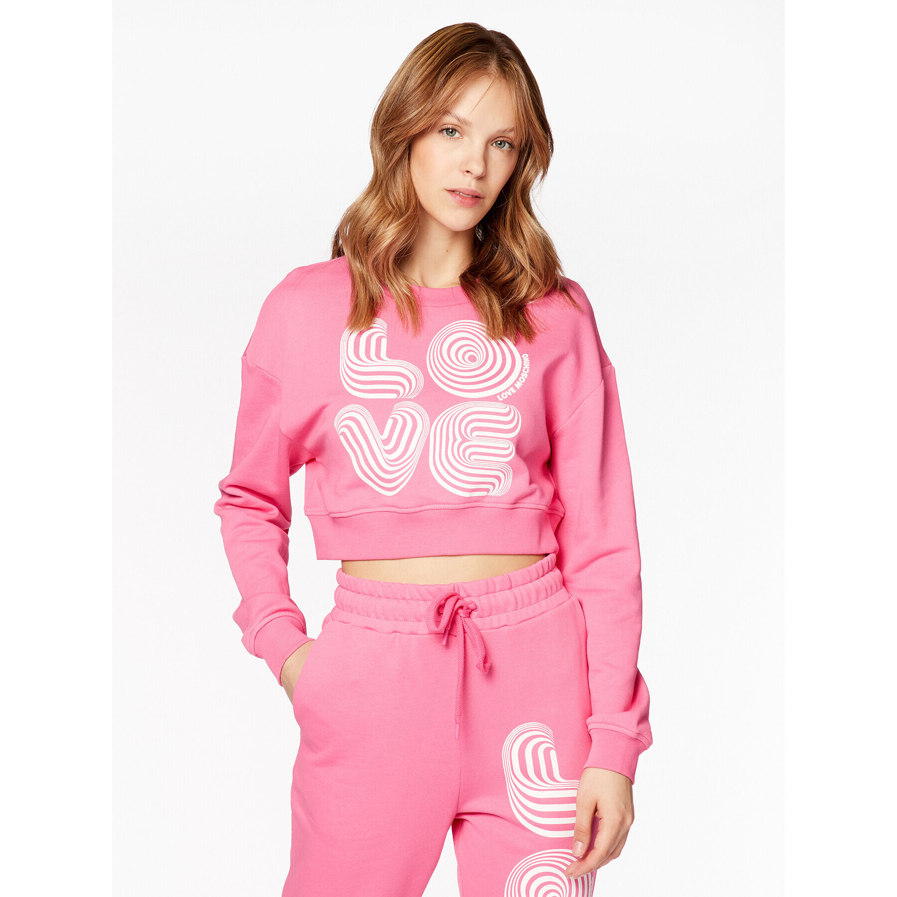 LOVE MOSCHINO Bluză W646102M 4457 Roz Cropped Fit - Pled.ro