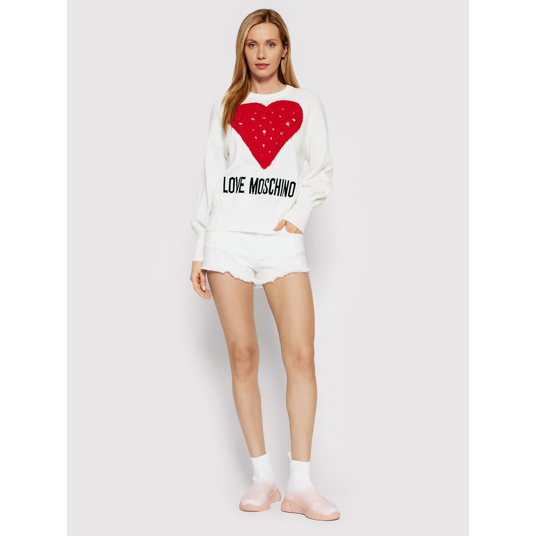 LOVE MOSCHINO Pulover WSM1011X 1472 Alb Regular Fit - Pled.ro