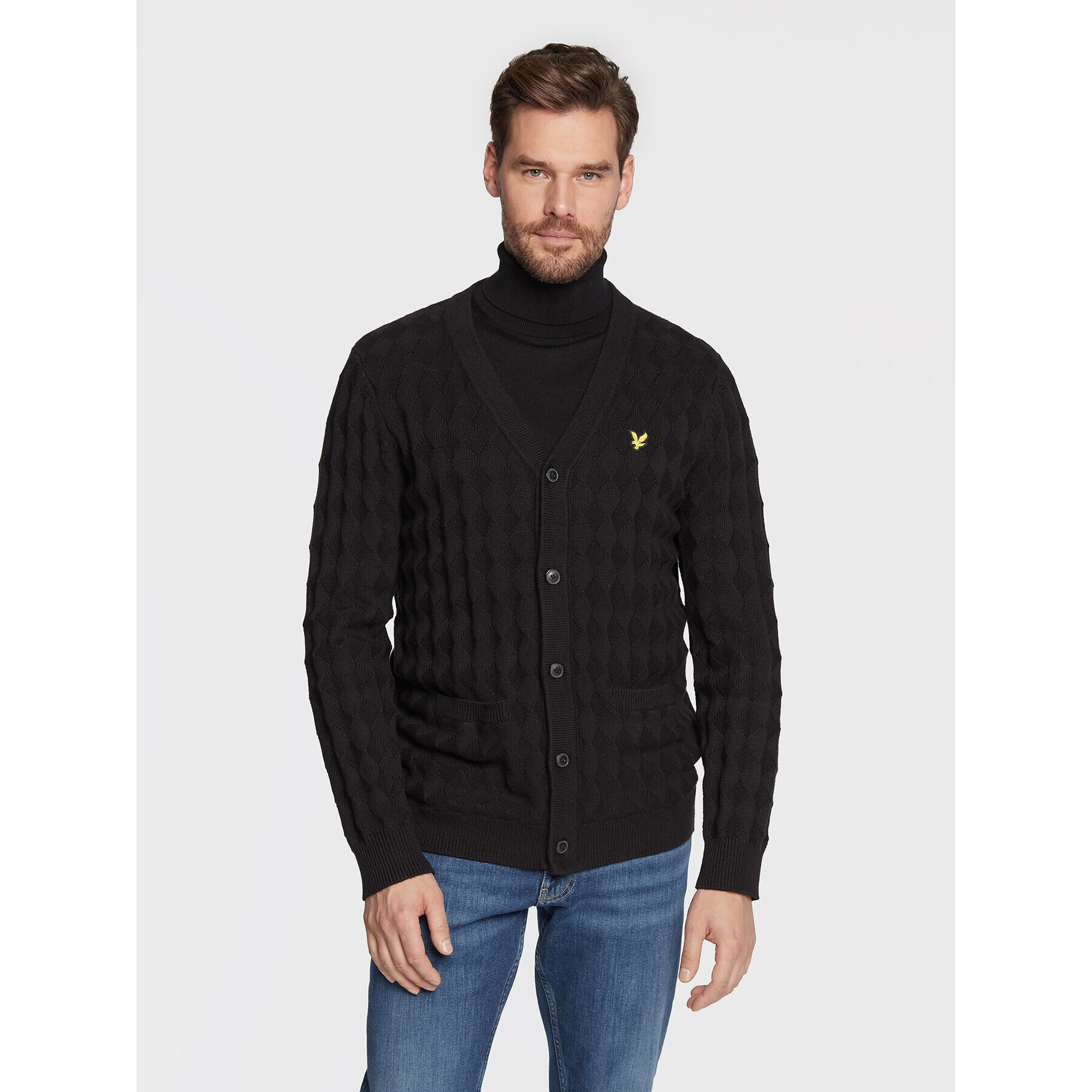 Lyle & Scott Cardigan Argyle KN1703V Negru Regular Fit - Pled.ro