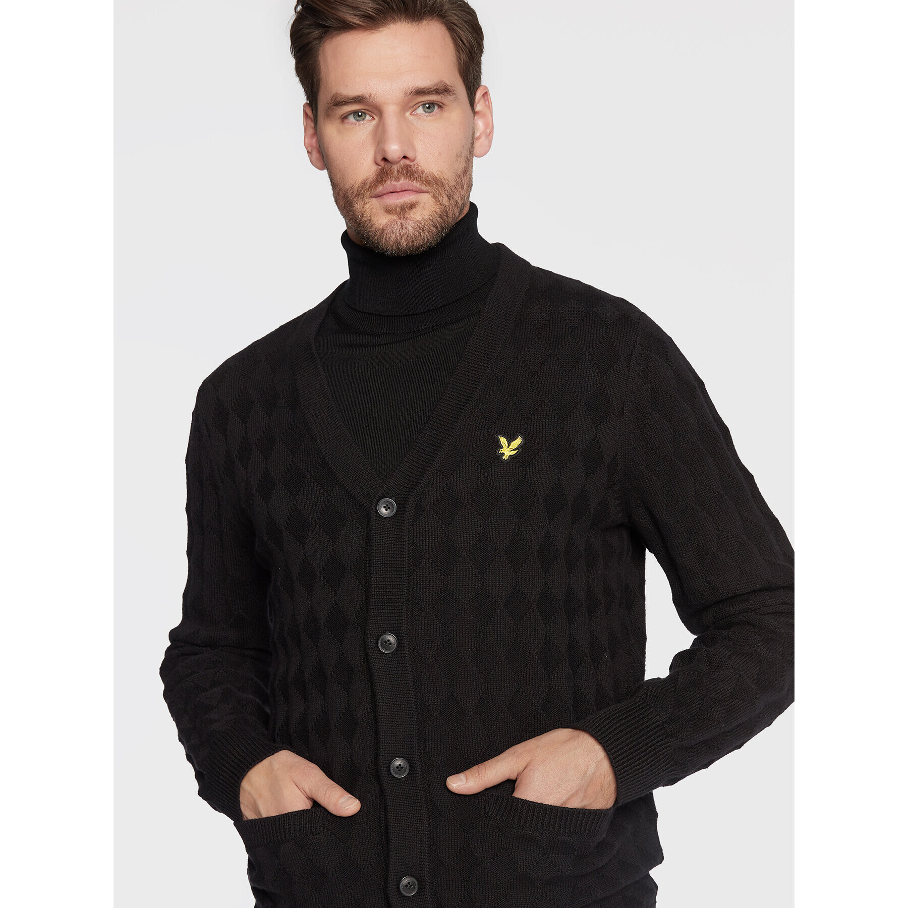 Lyle & Scott Cardigan Argyle KN1703V Negru Regular Fit - Pled.ro