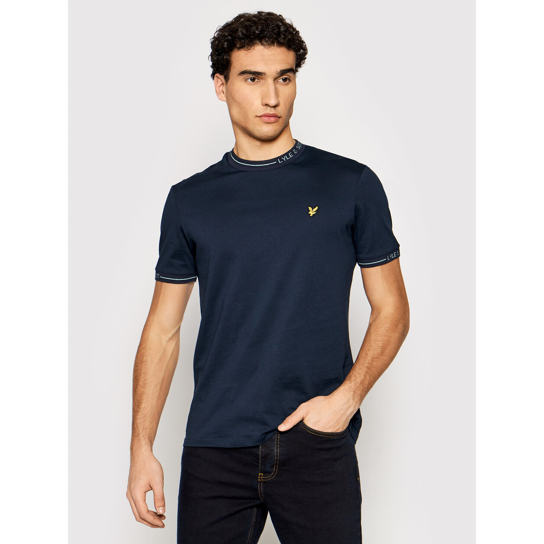 Lyle & Scott Tricou Seasonal Branded Ringer TS1419V Bleumarin Regular Fit - Pled.ro