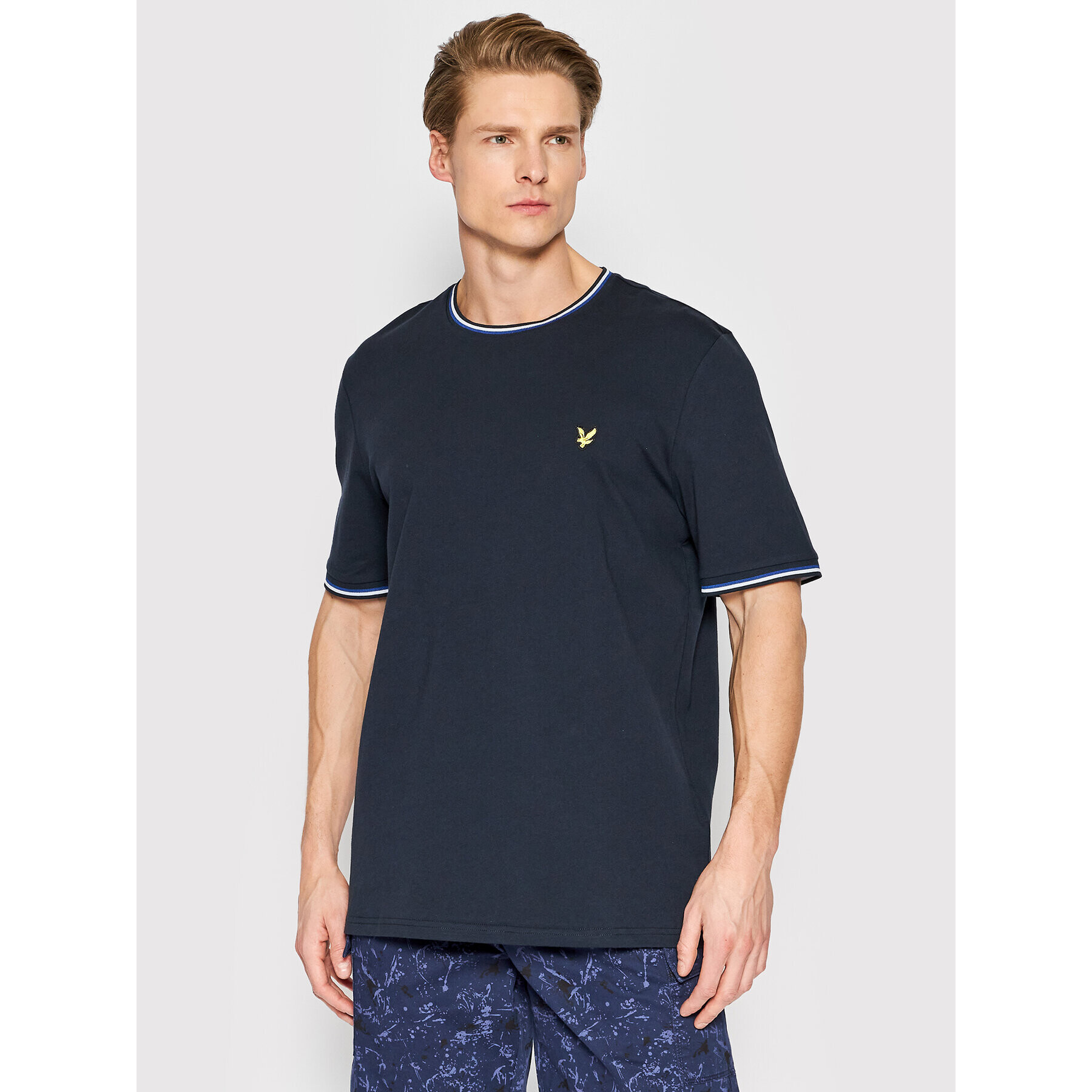 Lyle & Scott Tricou Tipped Cuff TS1600V Bleumarin Relaxed Fit - Pled.ro