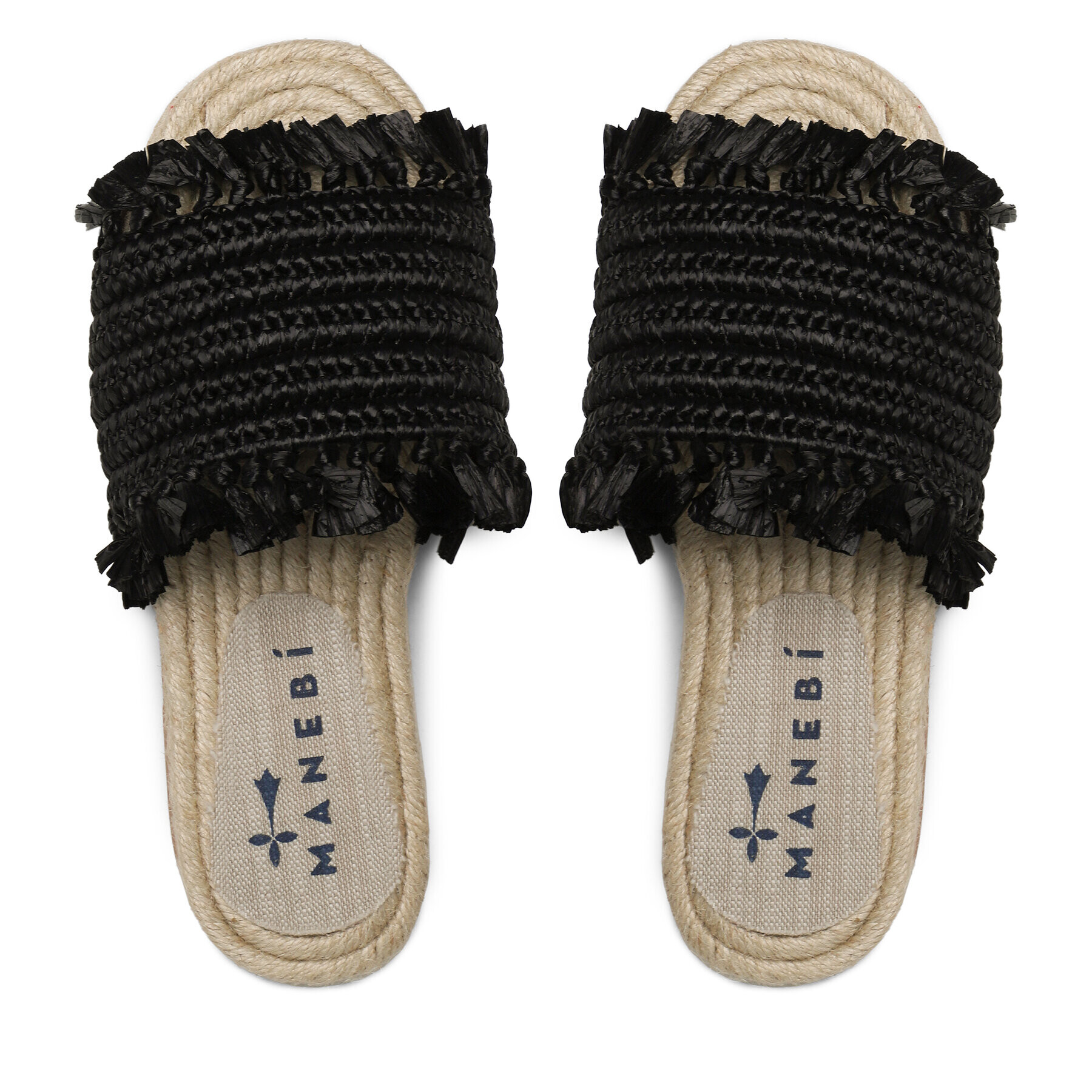 Manebi Espadrile Fringed Knots Raffia Jute Sandals V 3.1 Y0 Negru - Pled.ro