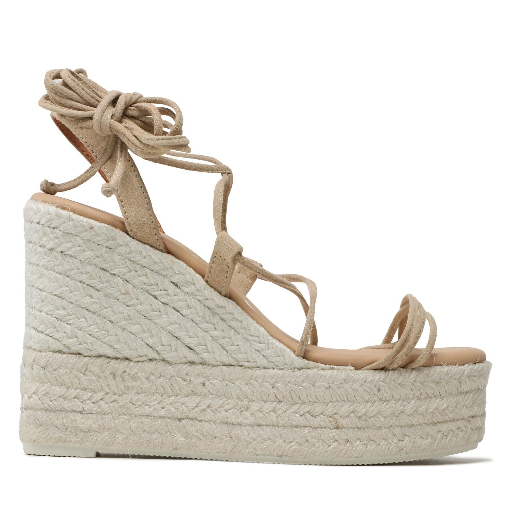 Manebi Espadrile Soft Suede Lace-Up Wedge Espadrilles M 1.1 WA Bej - Pled.ro