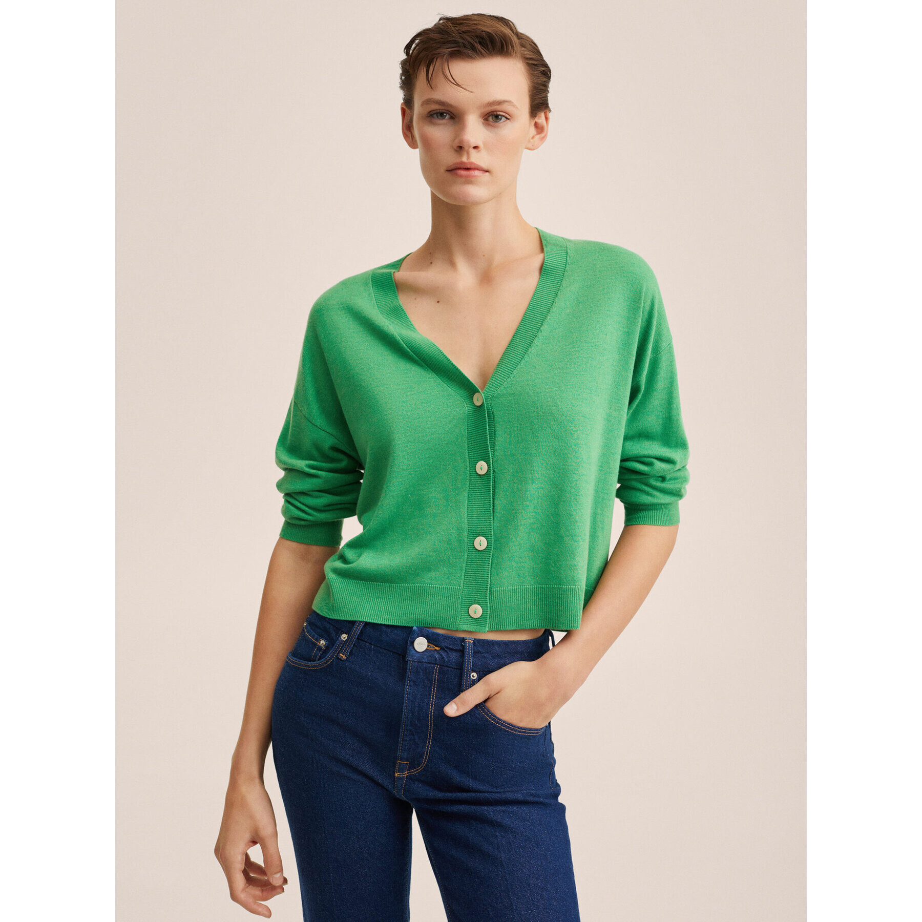 Mango Cardigan Luccav 27064013 Verde Regular Fit - Pled.ro