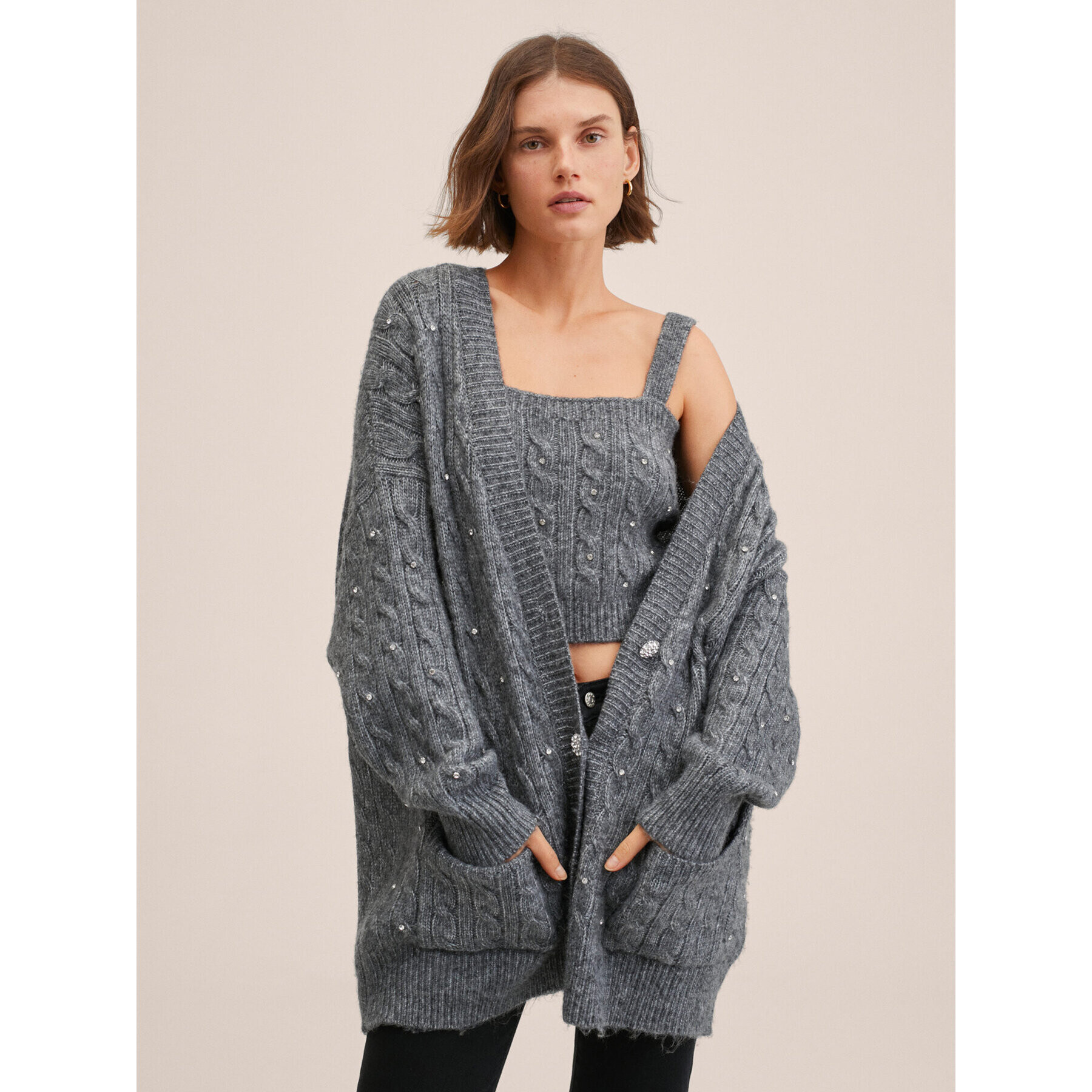 Mango Cardigan Roxy 27040437 Gri Oversize - Pled.ro