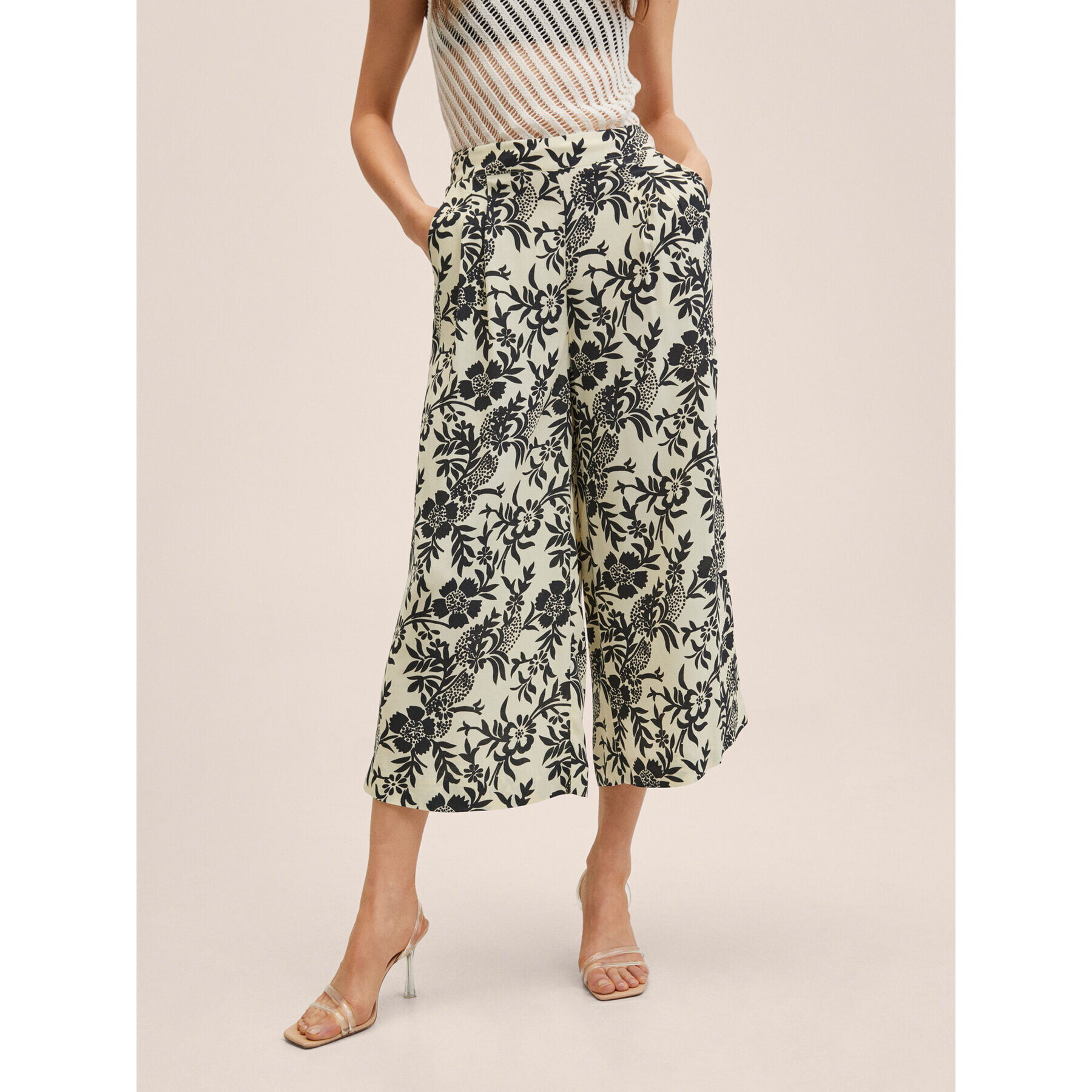 Mango Pantaloni culotte Life 27908633 Bej Relaxed Fit - Pled.ro