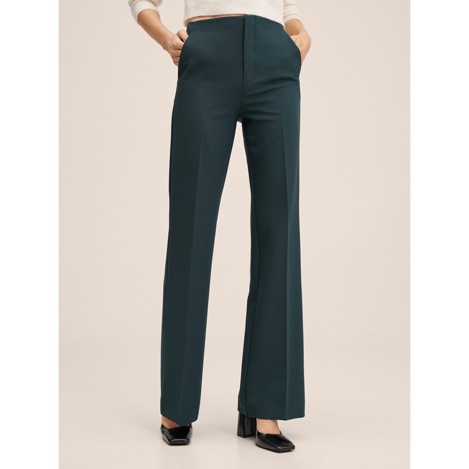 Mango Pantaloni din material Hailey 27051152 Verde Straight Fit - Pled.ro