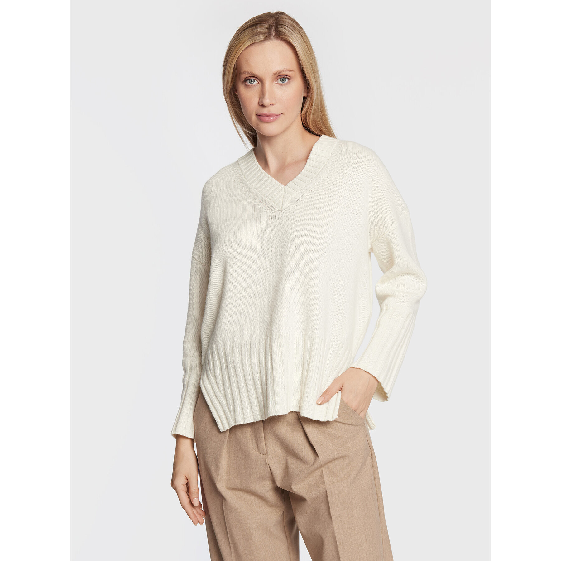 Marella Pulover Maglia 33661929 Alb Oversize - Pled.ro