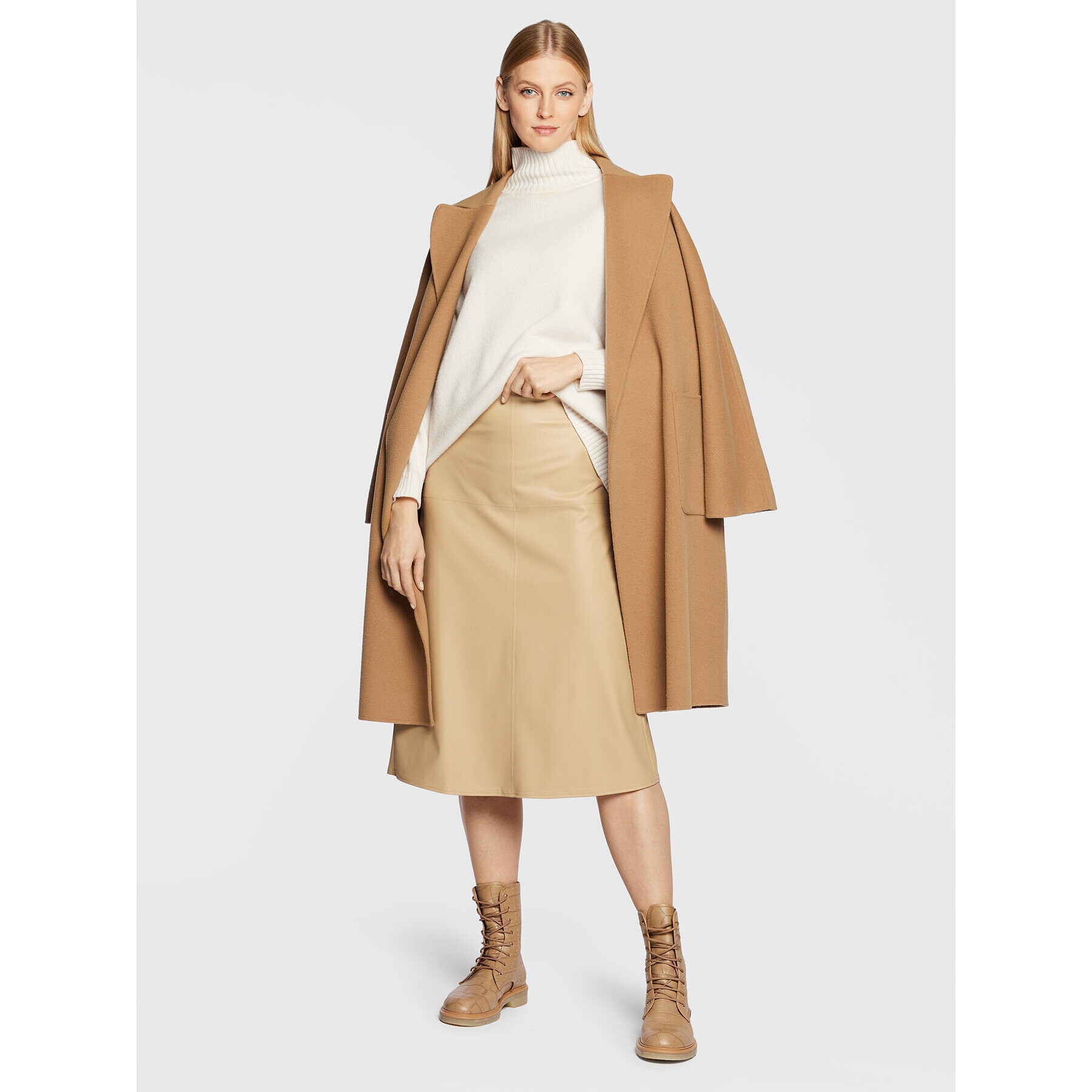 Max Mara Leisure Fustă din imitație de piele Fiuggi 37760226 Bej Regular Fit - Pled.ro