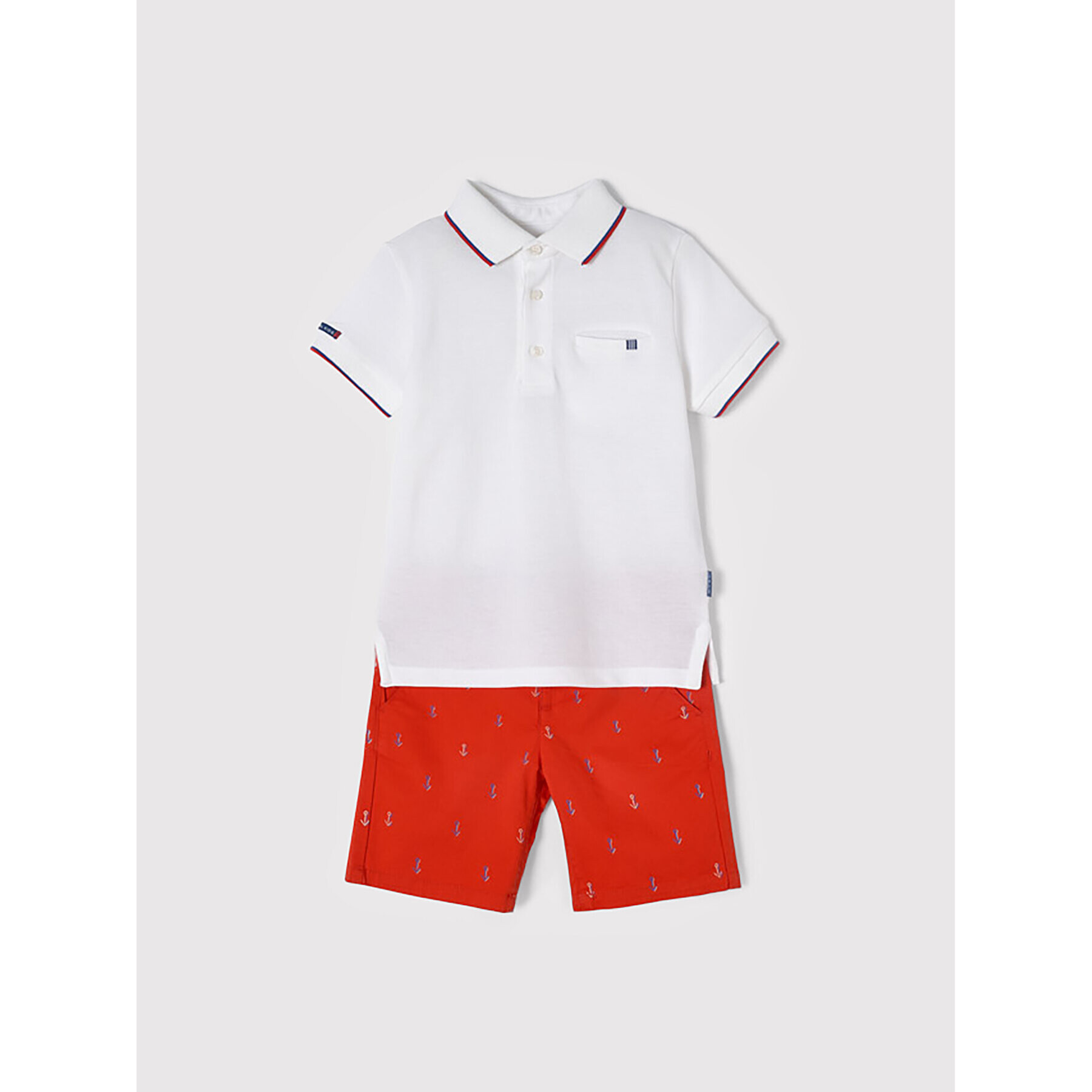 Mayoral Set polo și pantaloni scurți 3269 Alb Regular Fit - Pled.ro