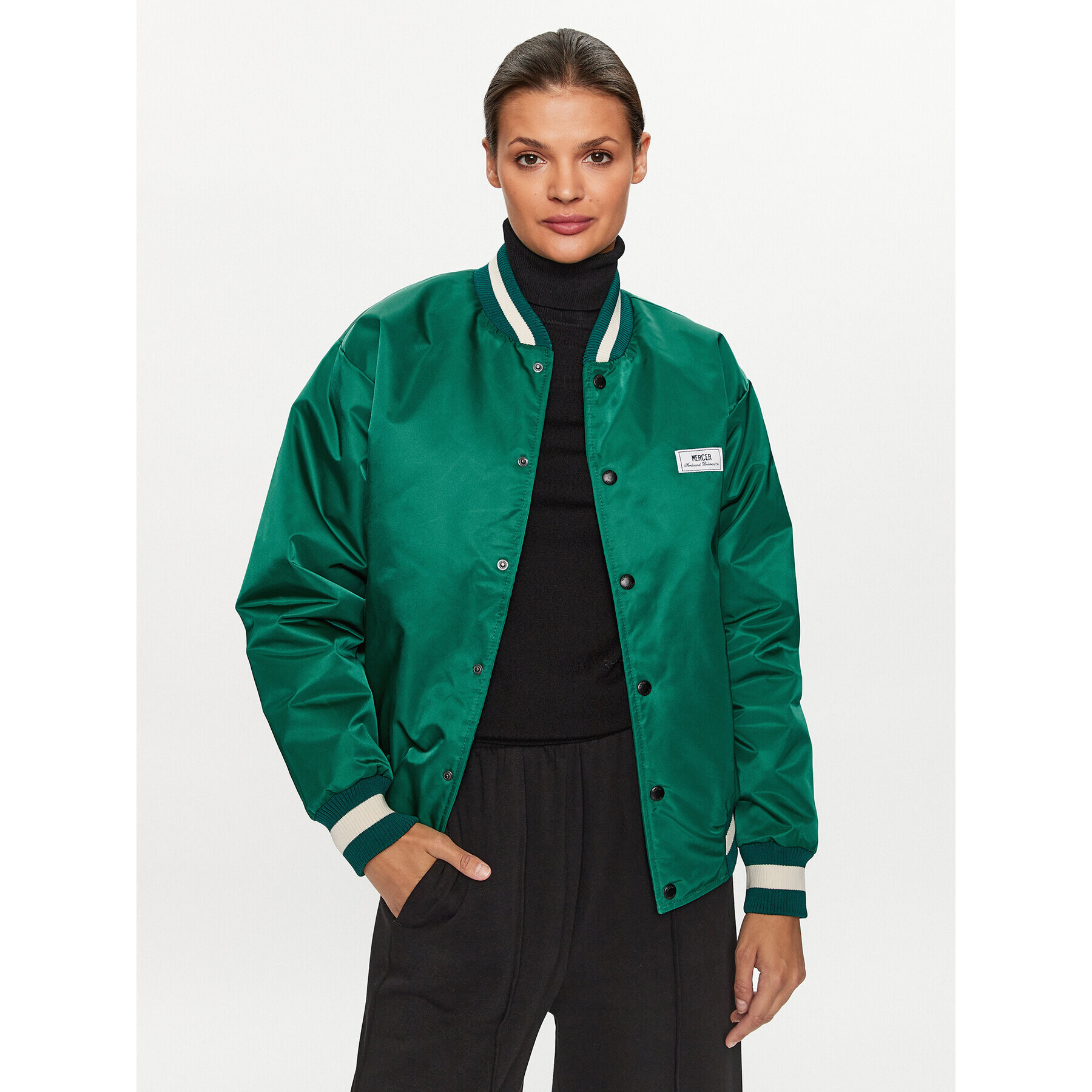 Mercer Amsterdam Geacă bomber Unisex The Re-Varsity MEAP231010 Verde Relaxed Fit - Pled.ro