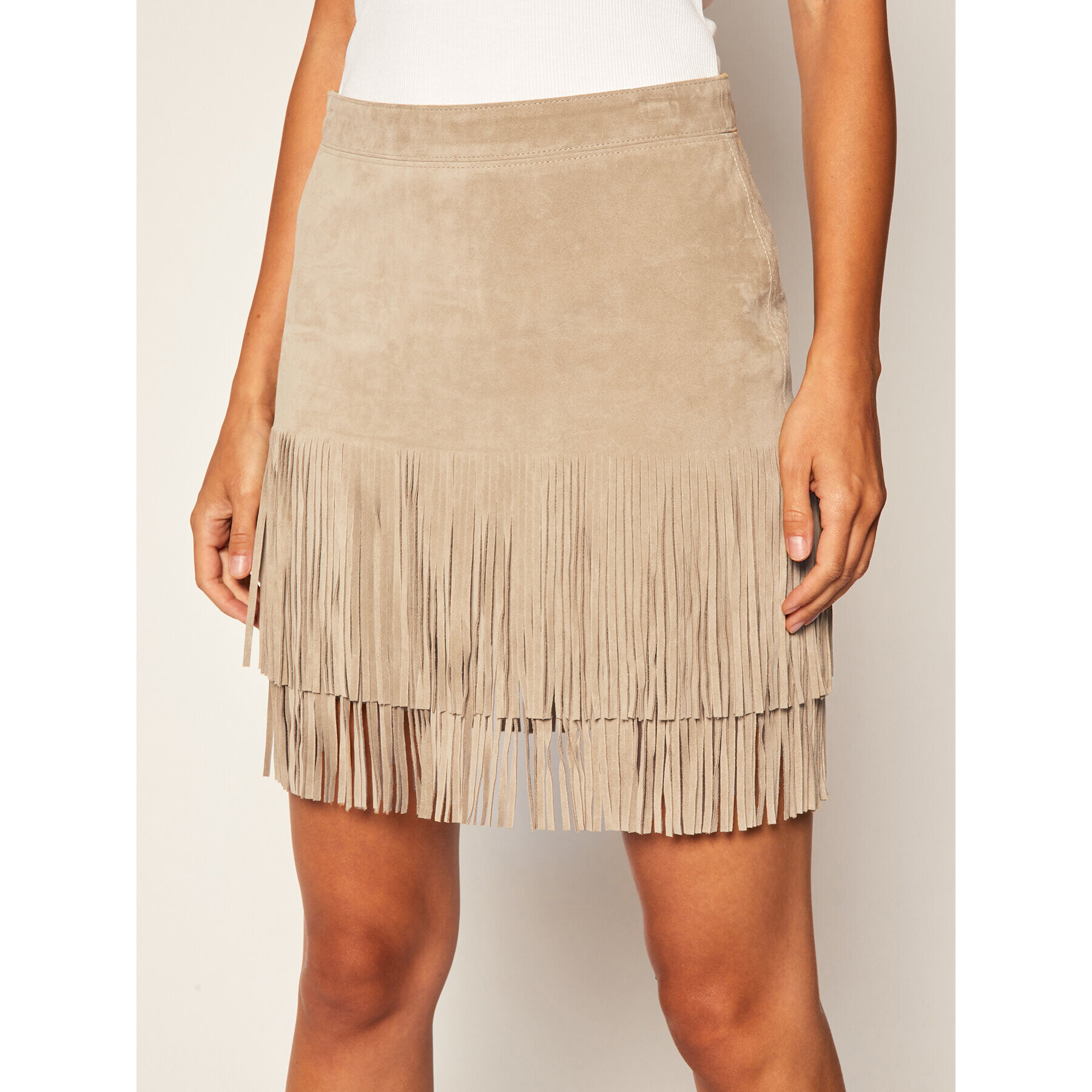 MICHAEL Michael Kors Fustă din piele Fringed MU07F41061 Bej Slim Fit - Pled.ro