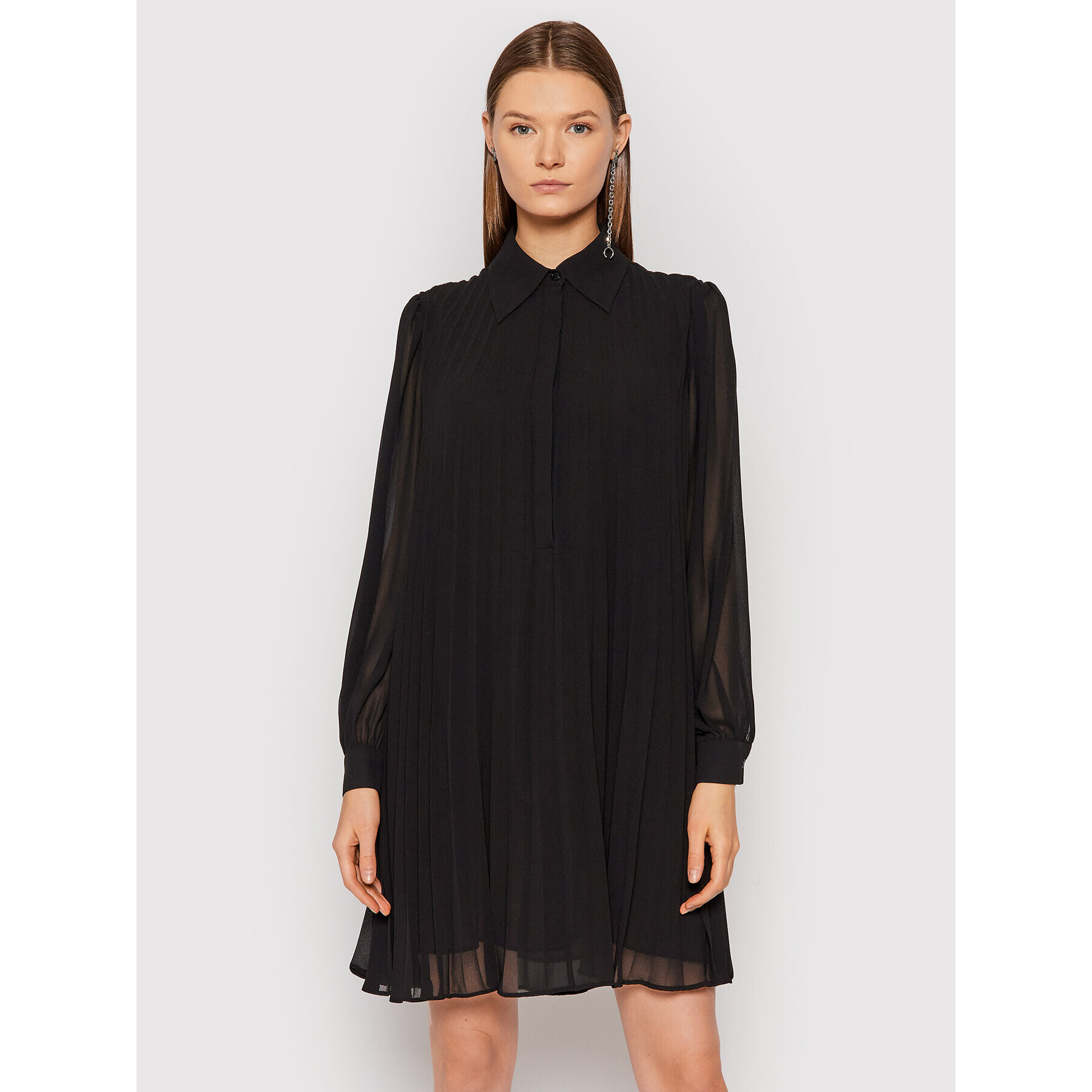 MICHAEL Michael Kors Rochie tip cămașă Georgette MF180PR7R3 Negru Relaxed Fit - Pled.ro