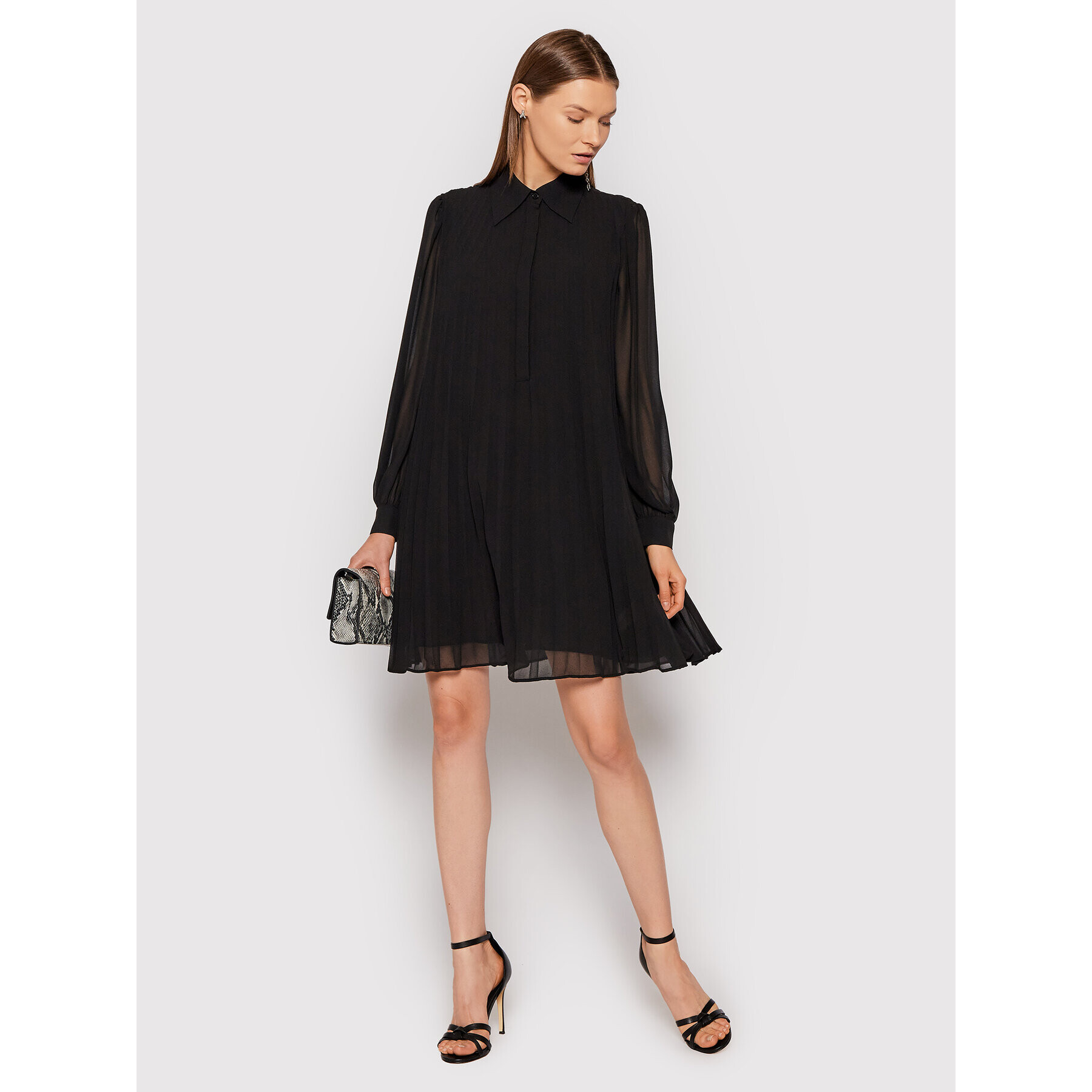 MICHAEL Michael Kors Rochie tip cămașă Georgette MF180PR7R3 Negru Relaxed Fit - Pled.ro