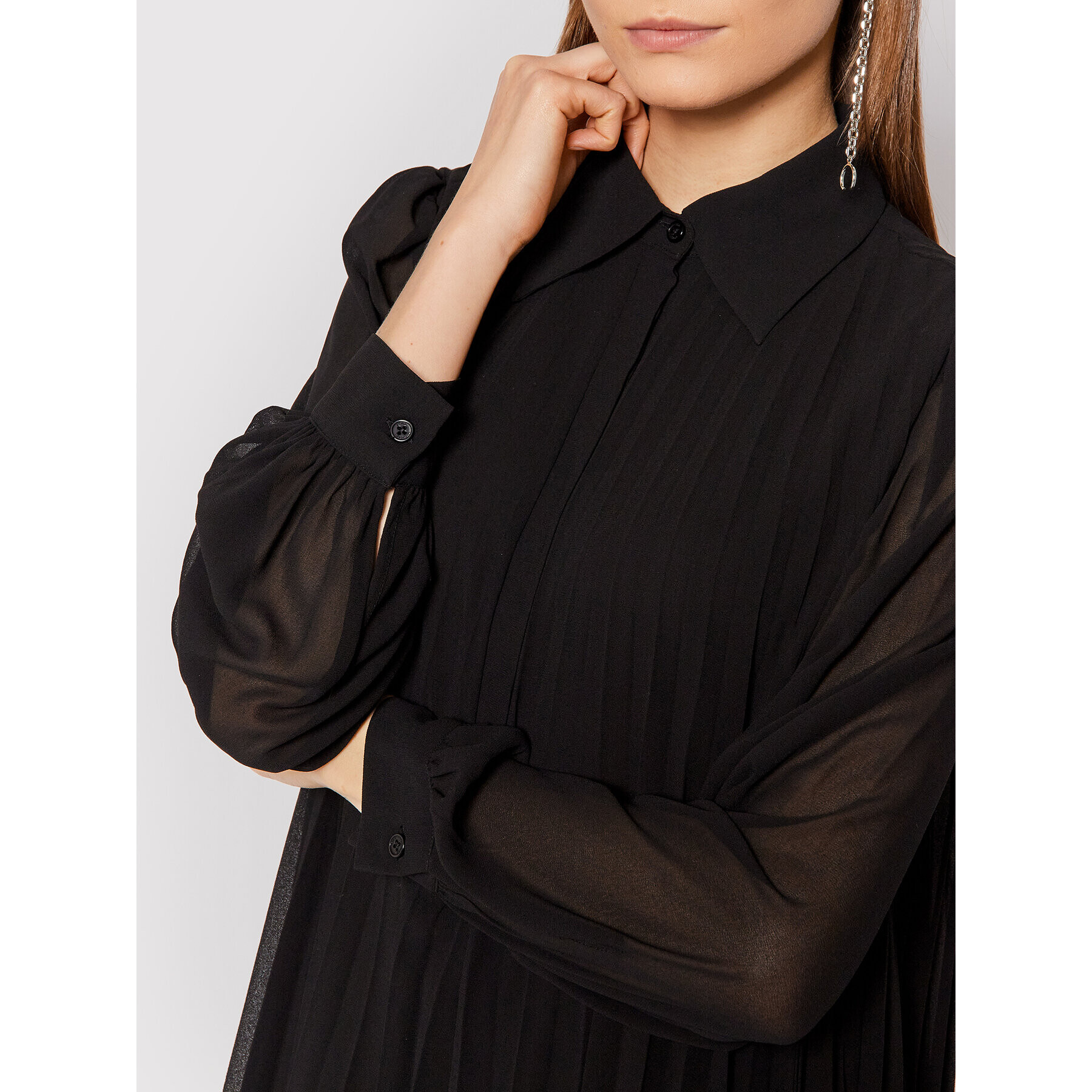 MICHAEL Michael Kors Rochie tip cămașă Georgette MF180PR7R3 Negru Relaxed Fit - Pled.ro