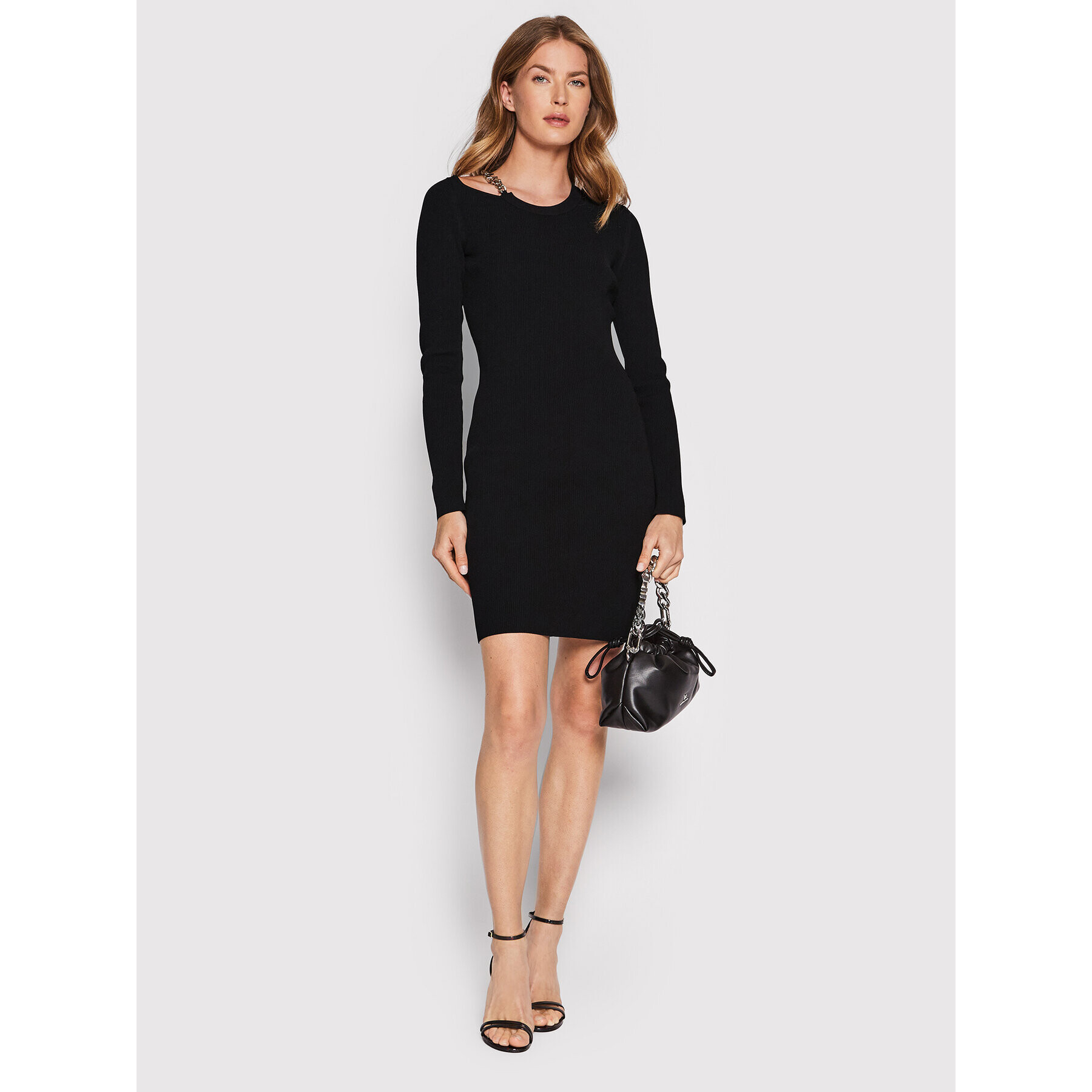 MICHAEL Michael Kors Rochie tricotată Chain Link MS2810C33D Negru Slim Fit - Pled.ro