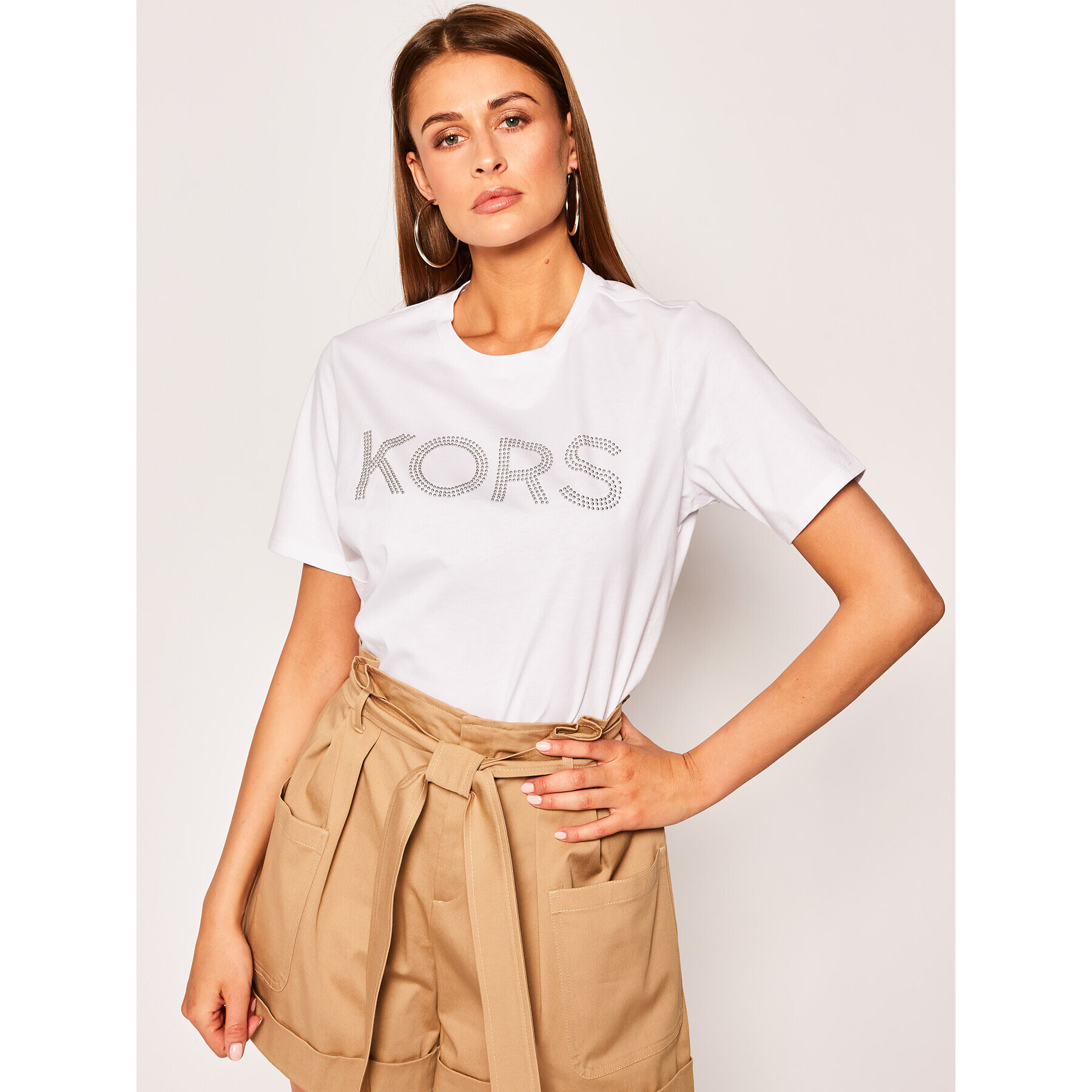 MICHAEL Michael Kors Tricou Studded Logo MS05MP197J Alb Regular Fit - Pled.ro